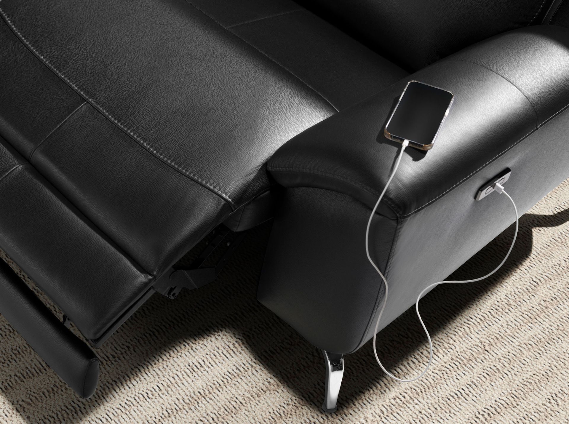 2 seater black leather relax sofa