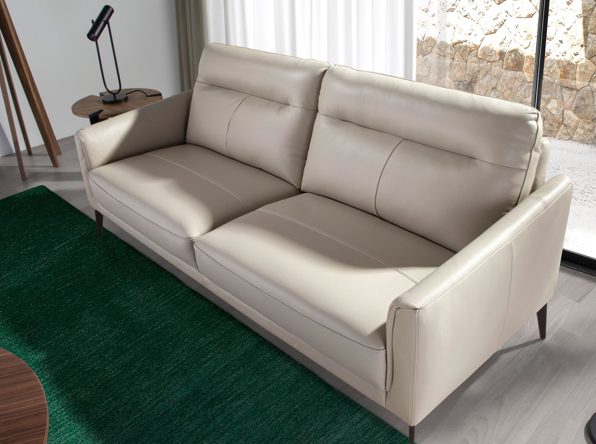2 seater leather sofa grey taupe