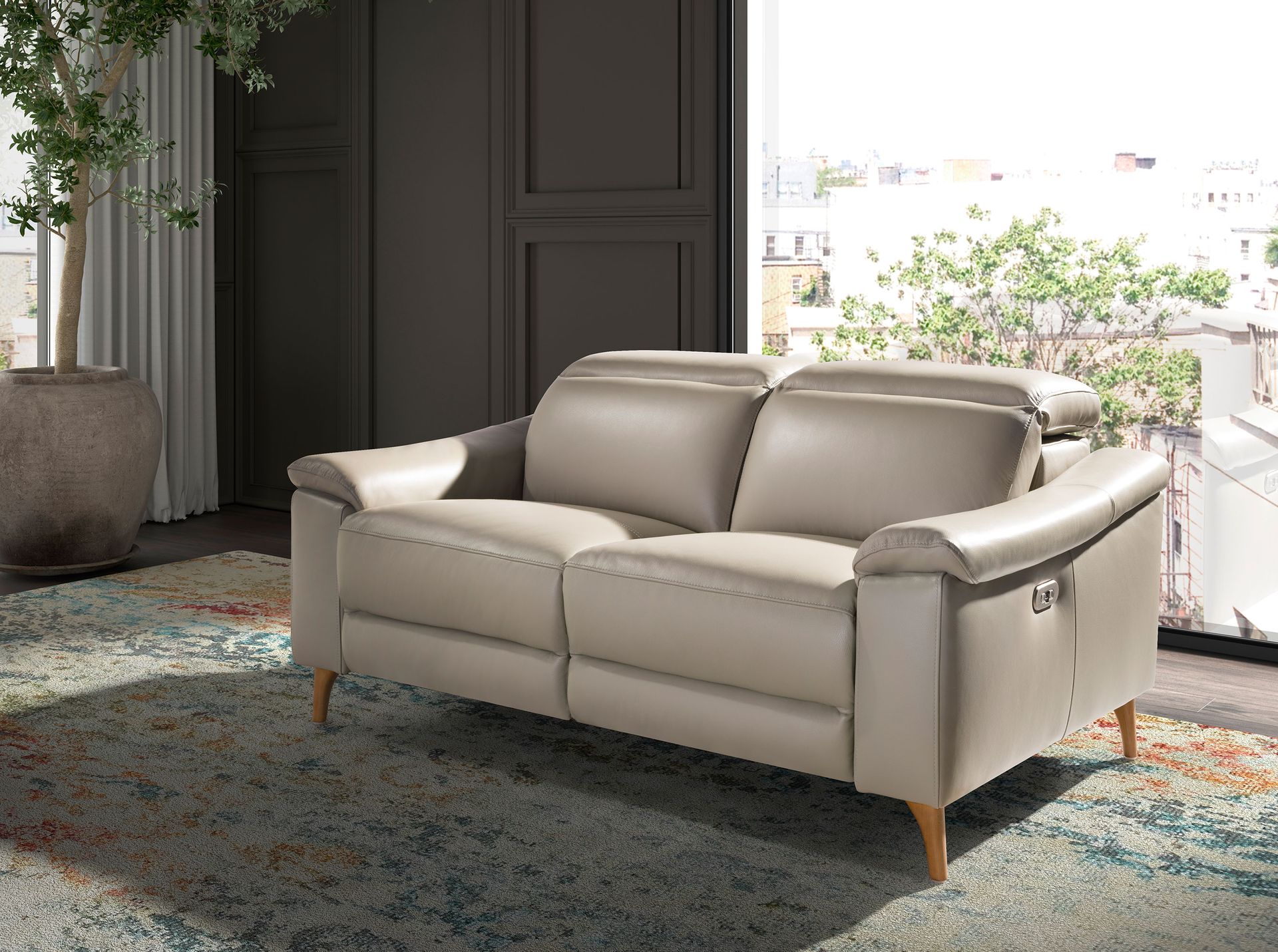 2 seater relax sofa in taupe grey leather