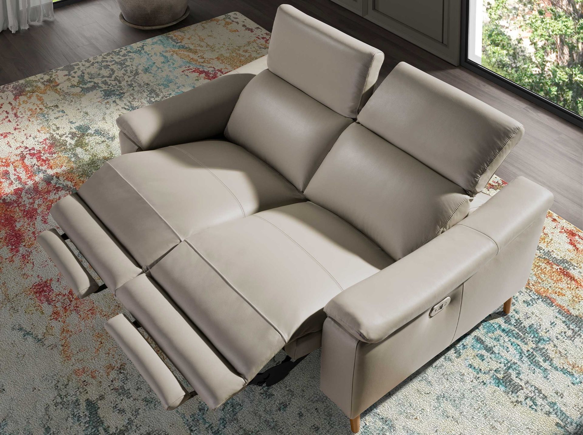 2 seater relax sofa in taupe grey leather