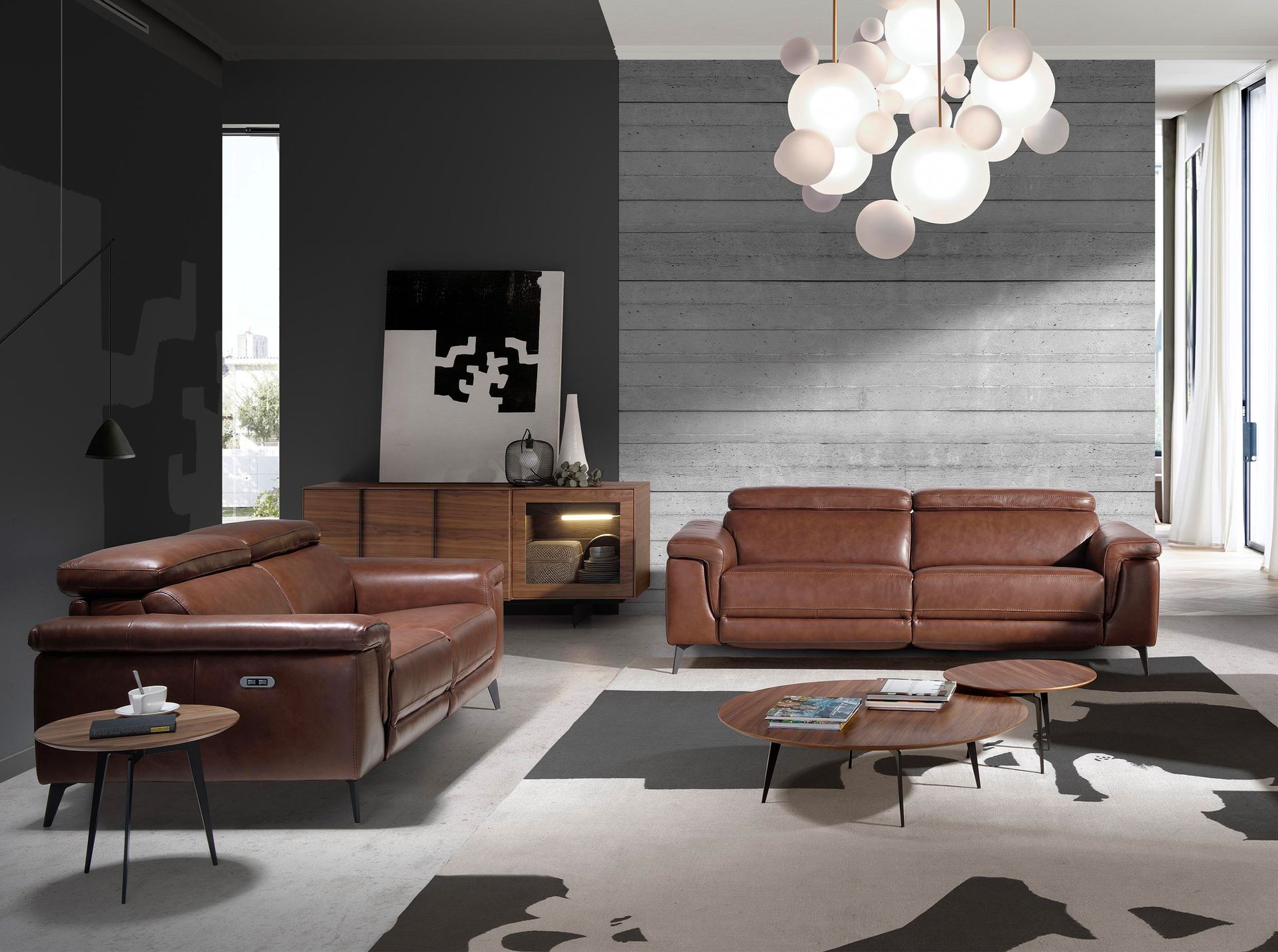 2 seater relaxation sofa in brown leather