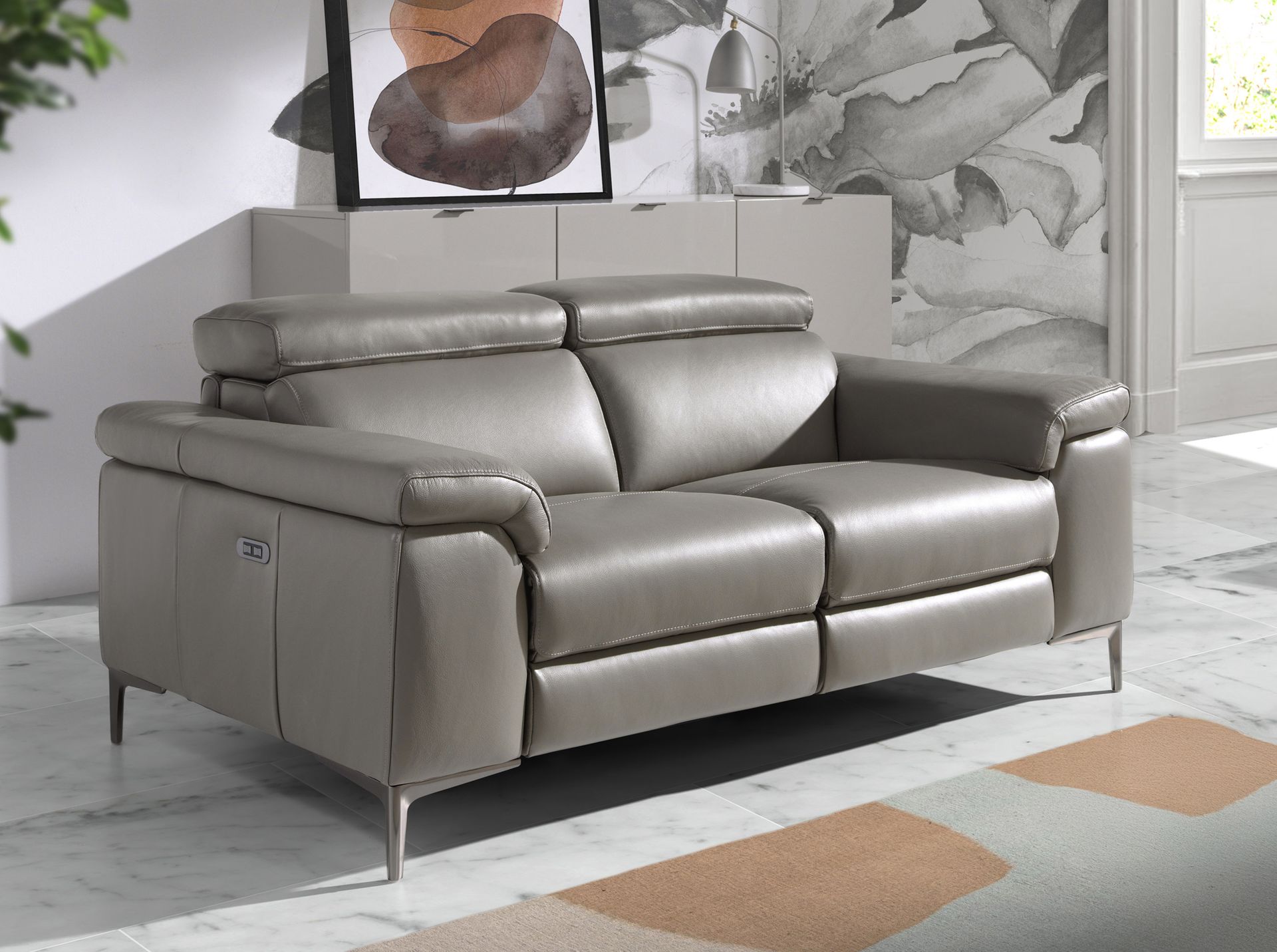 2 seater relaxation sofa in dark grey leather