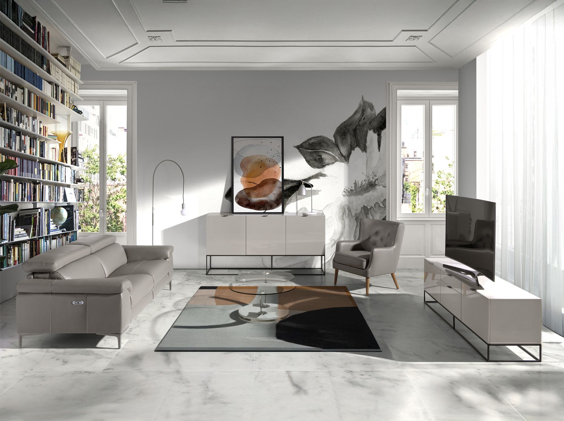 2 seater relaxation sofa in dark grey leather