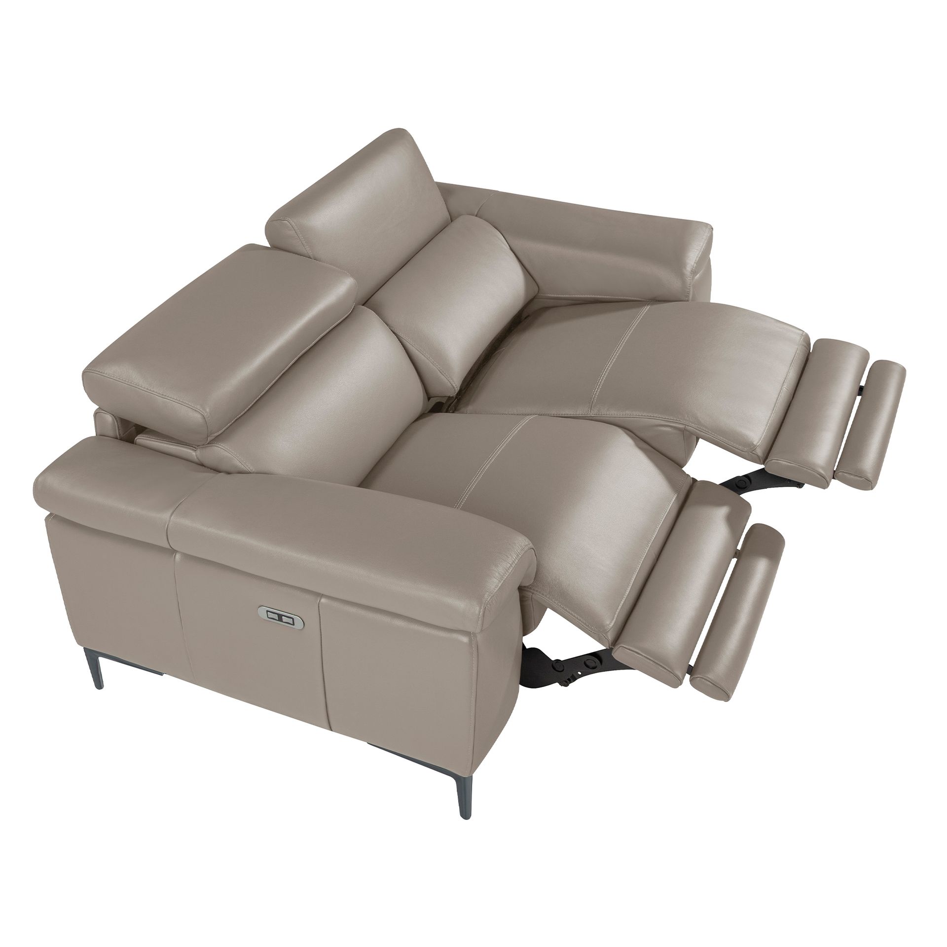 2 seater relaxation sofa in dark grey leather
