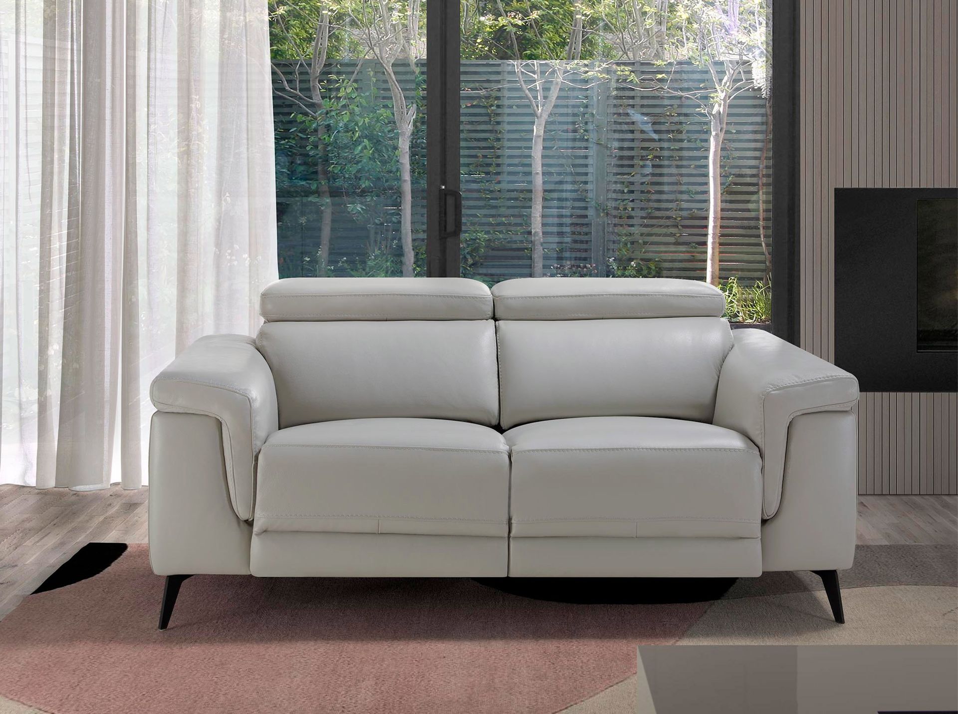 2 seater relaxation sofa in grey leather