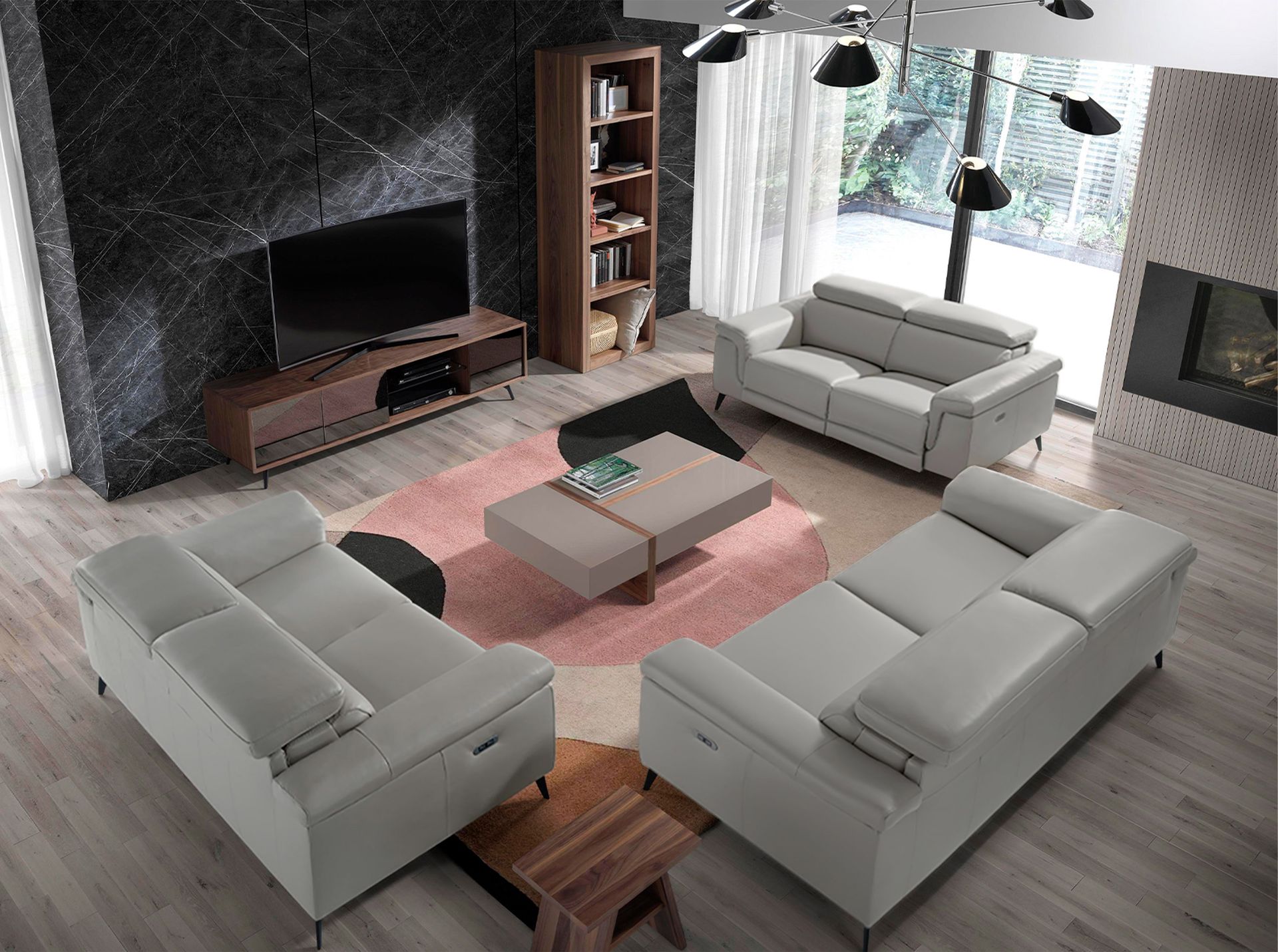2 seater relaxation sofa in grey leather