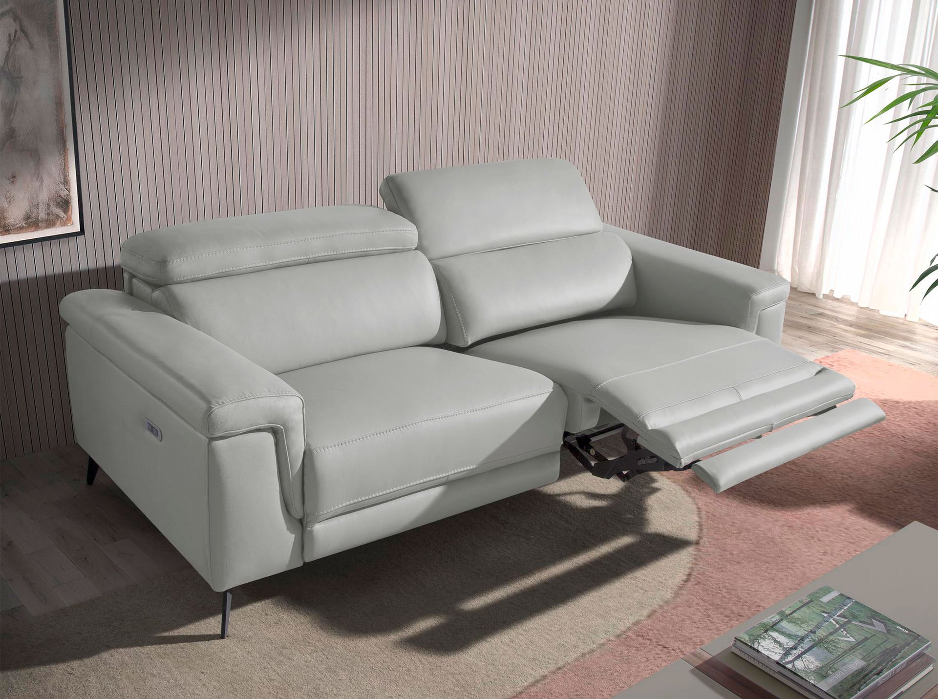 2 seater relaxation sofa in grey leather