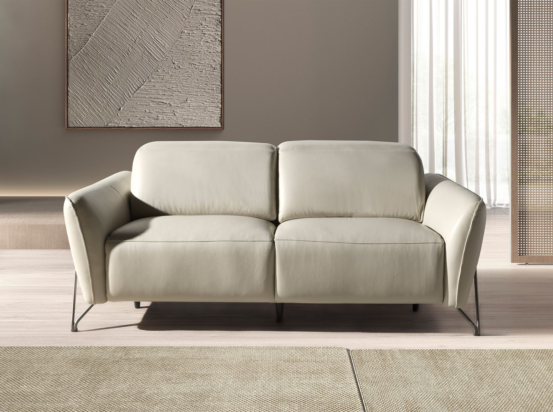 2 seater relaxation sofa in sand leather