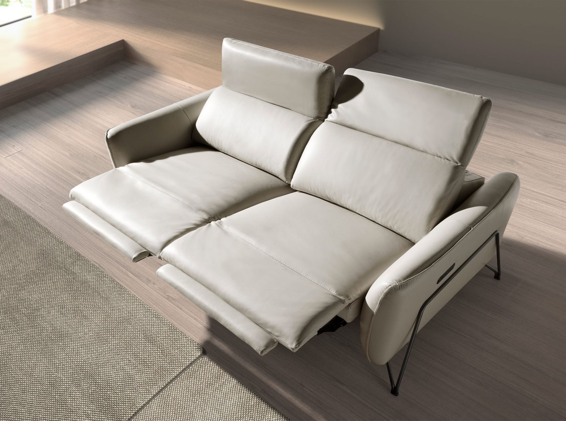 2 seater relaxation sofa in sand leather