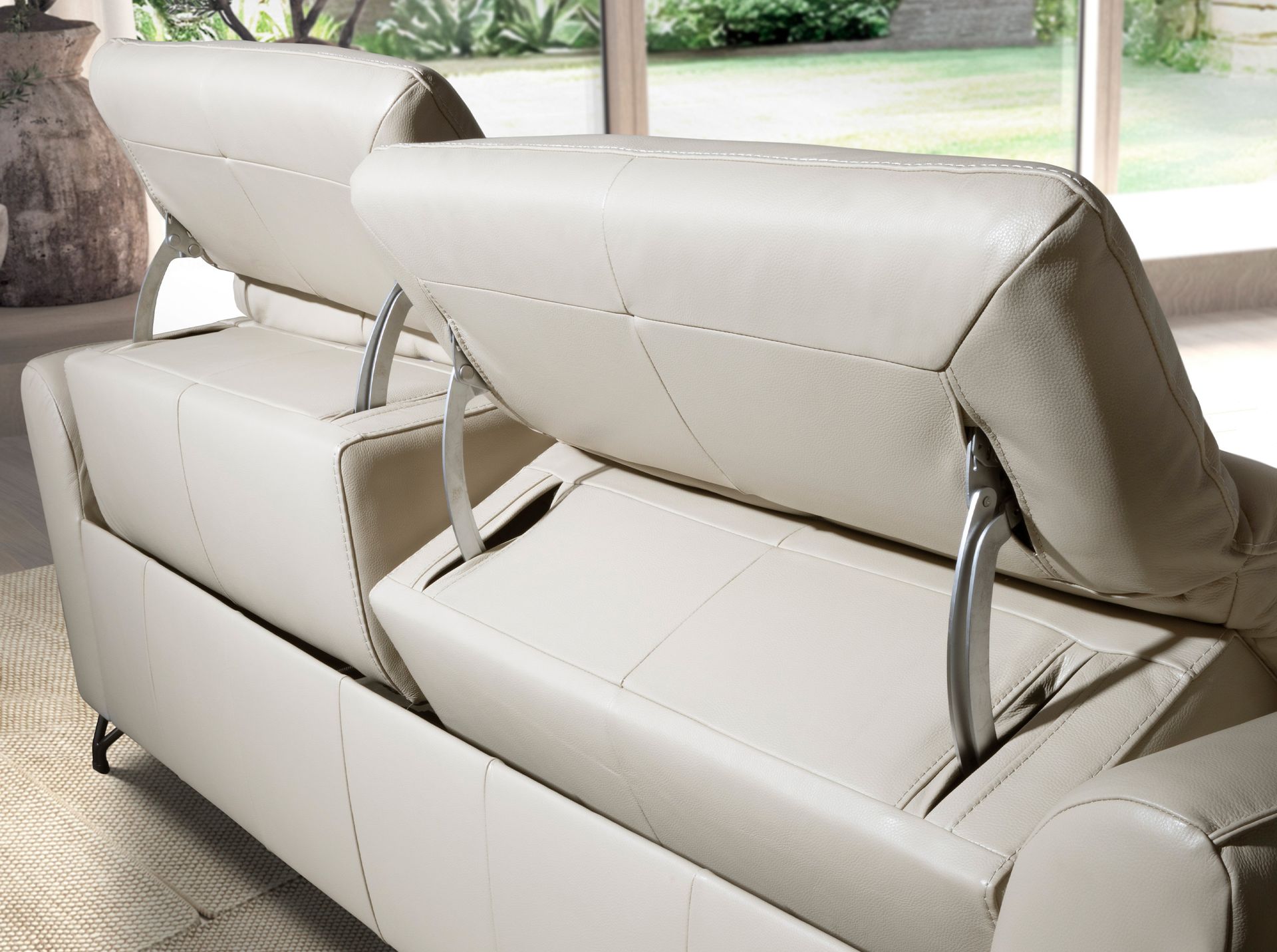 2 seater relaxation sofa in sand leather