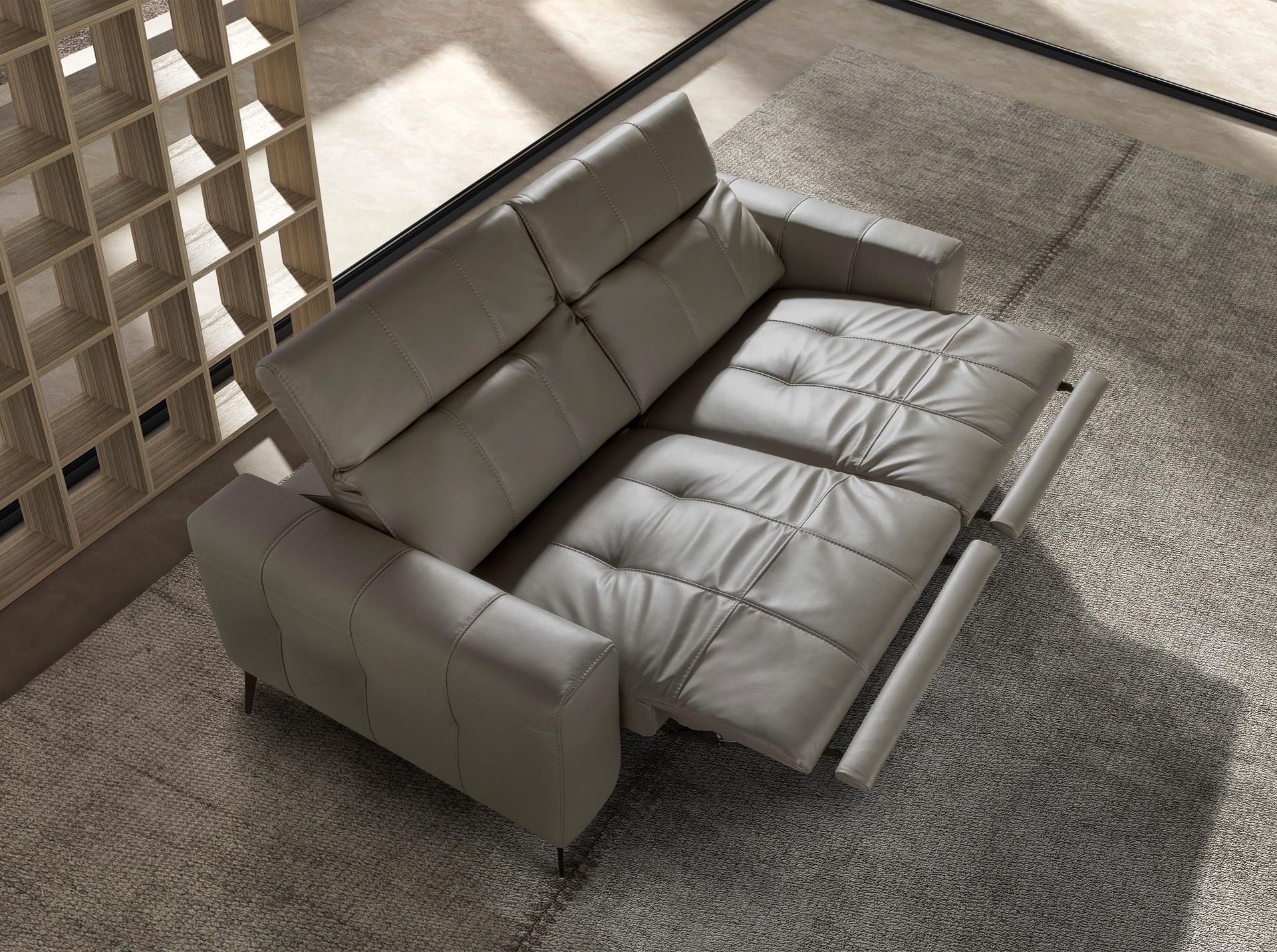 2-seater relaxation sofa in grey leather