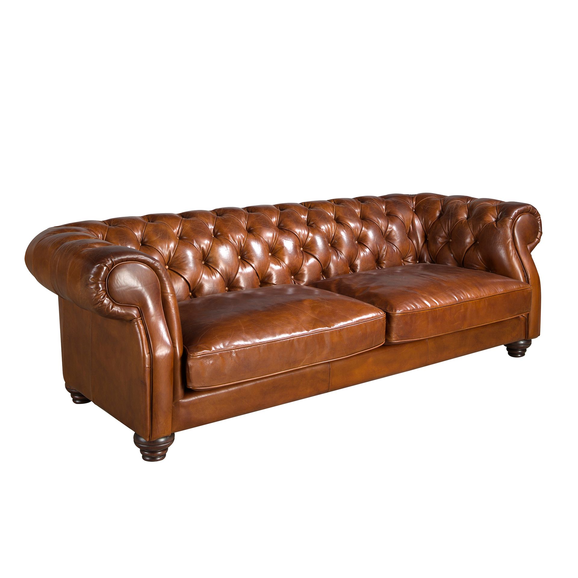 3 seater chester sofa in cognac brown leather