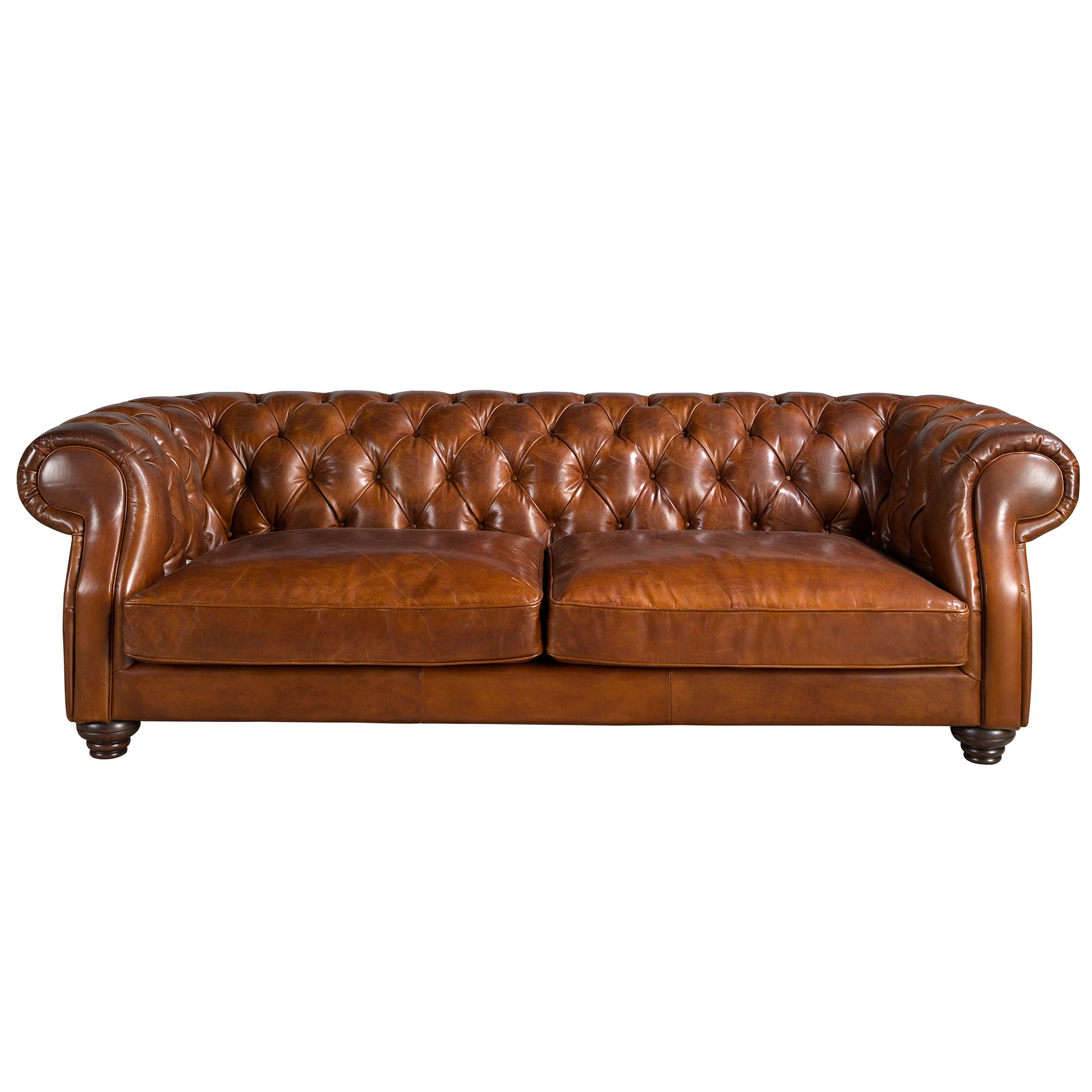 3 seater chester sofa in cognac brown leather