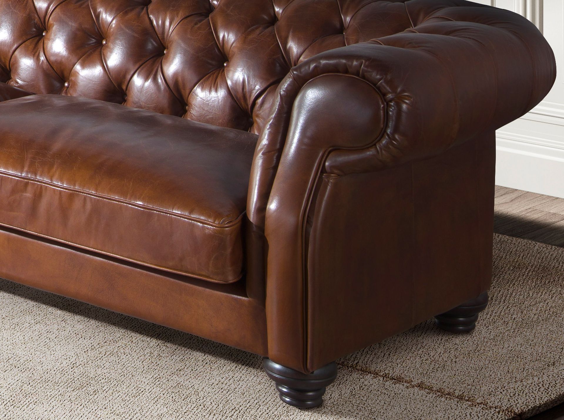 3 seater chester sofa in cognac brown leather