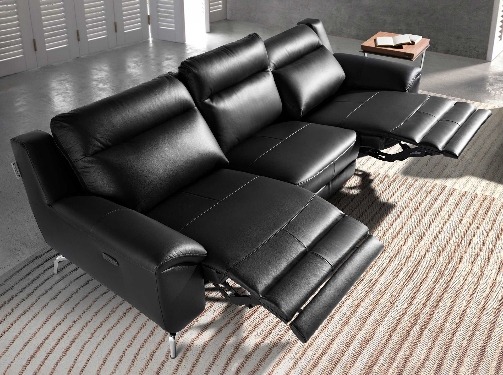 3 seater leather relax sofa black