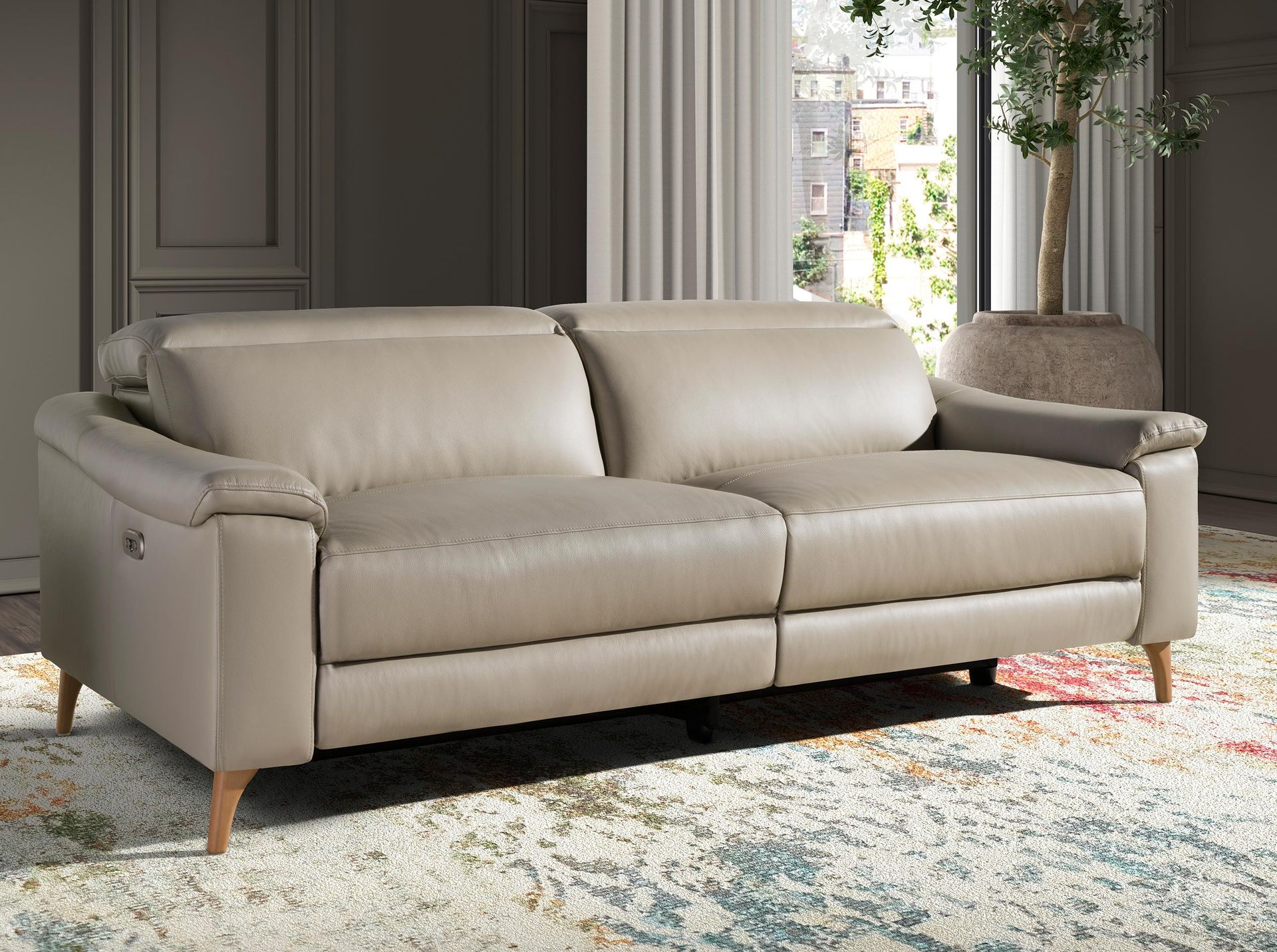 3 seater relax sofa in taupe grey leather