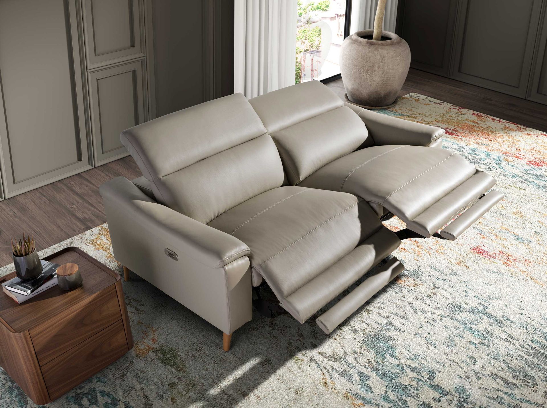 3 seater relax sofa in taupe grey leather