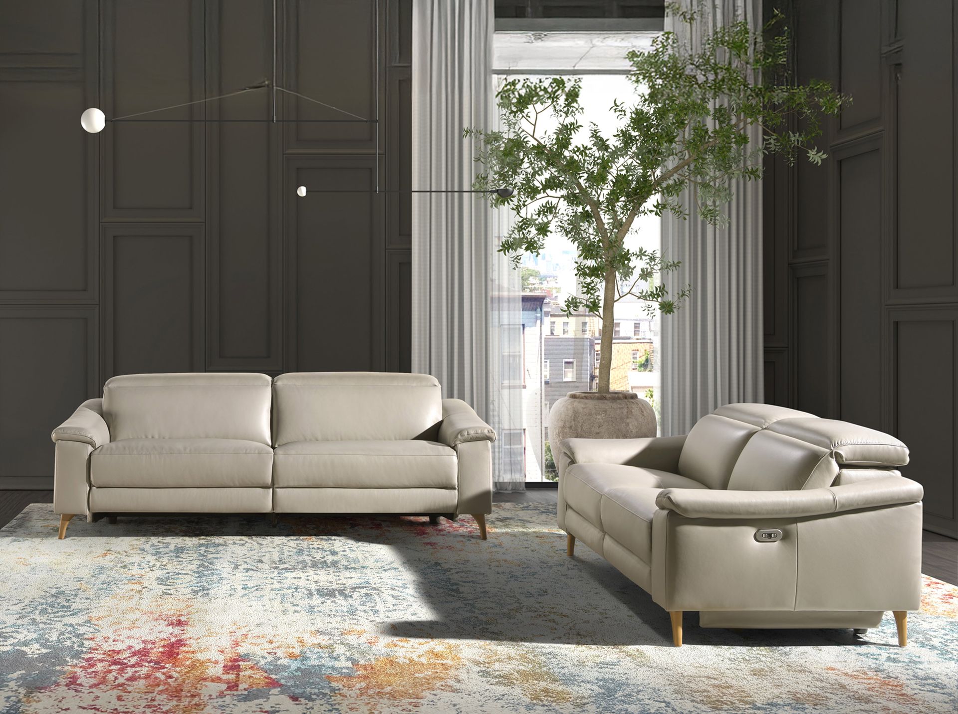 3 seater relax sofa in taupe grey leather