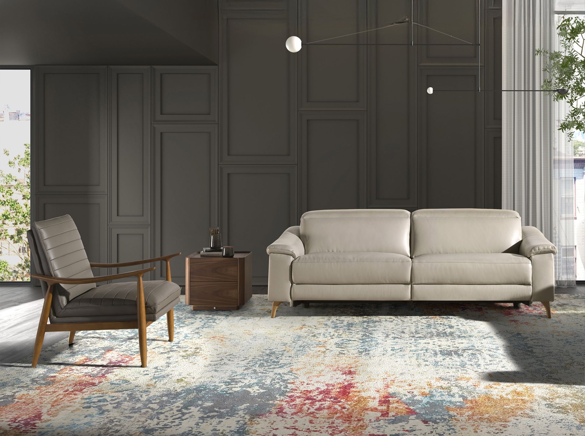 3 seater relax sofa in taupe grey leather