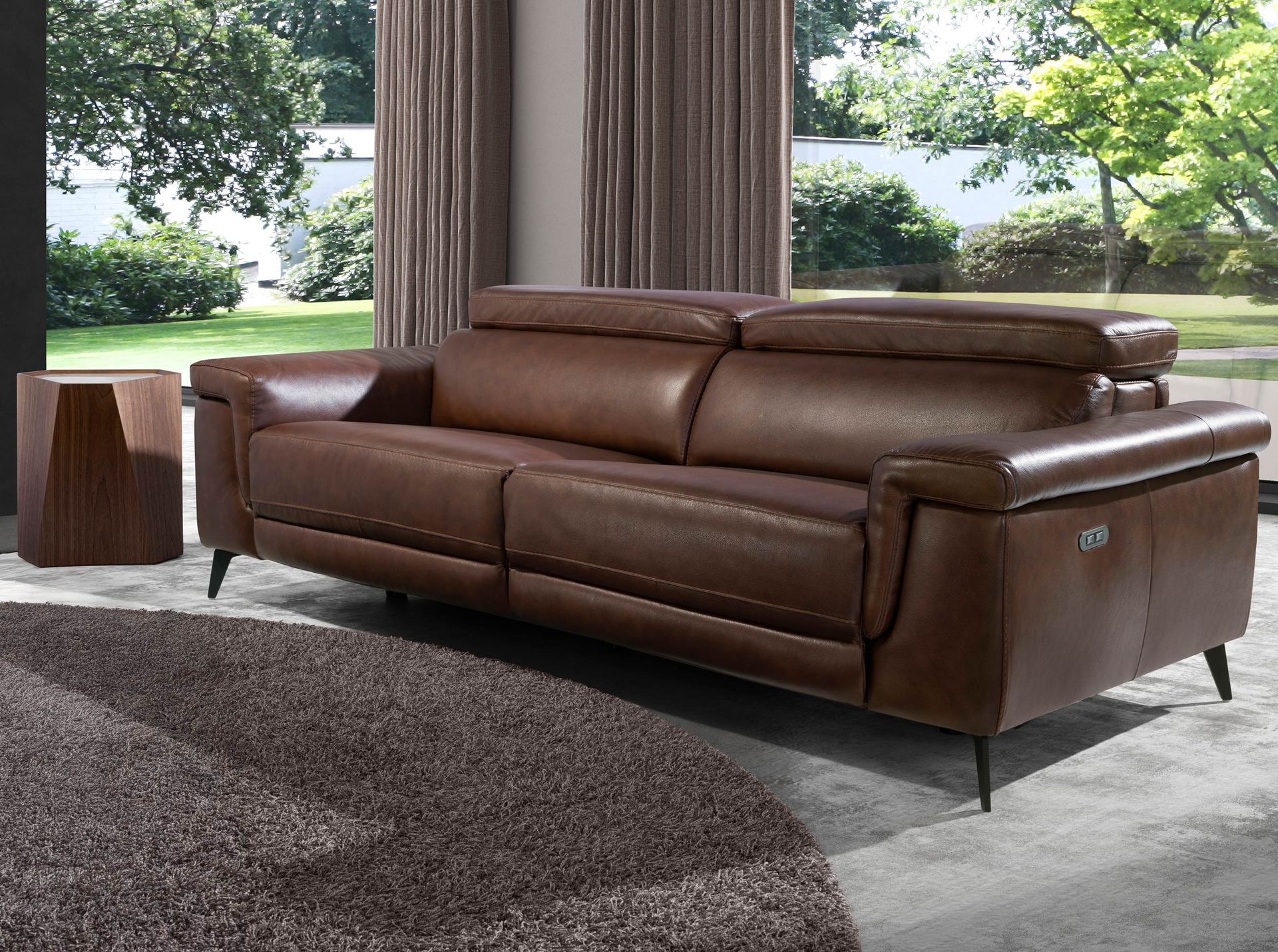 3 seater relaxation sofa in brown leather