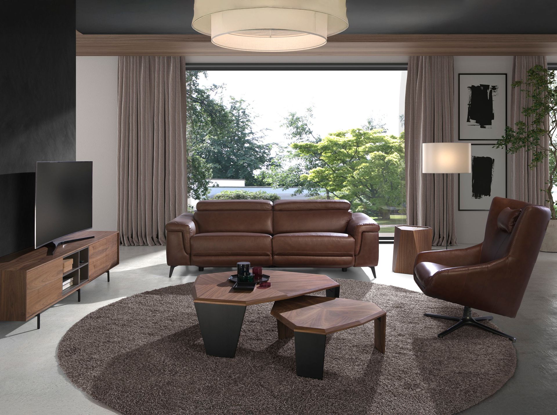 3 seater relaxation sofa in brown leather