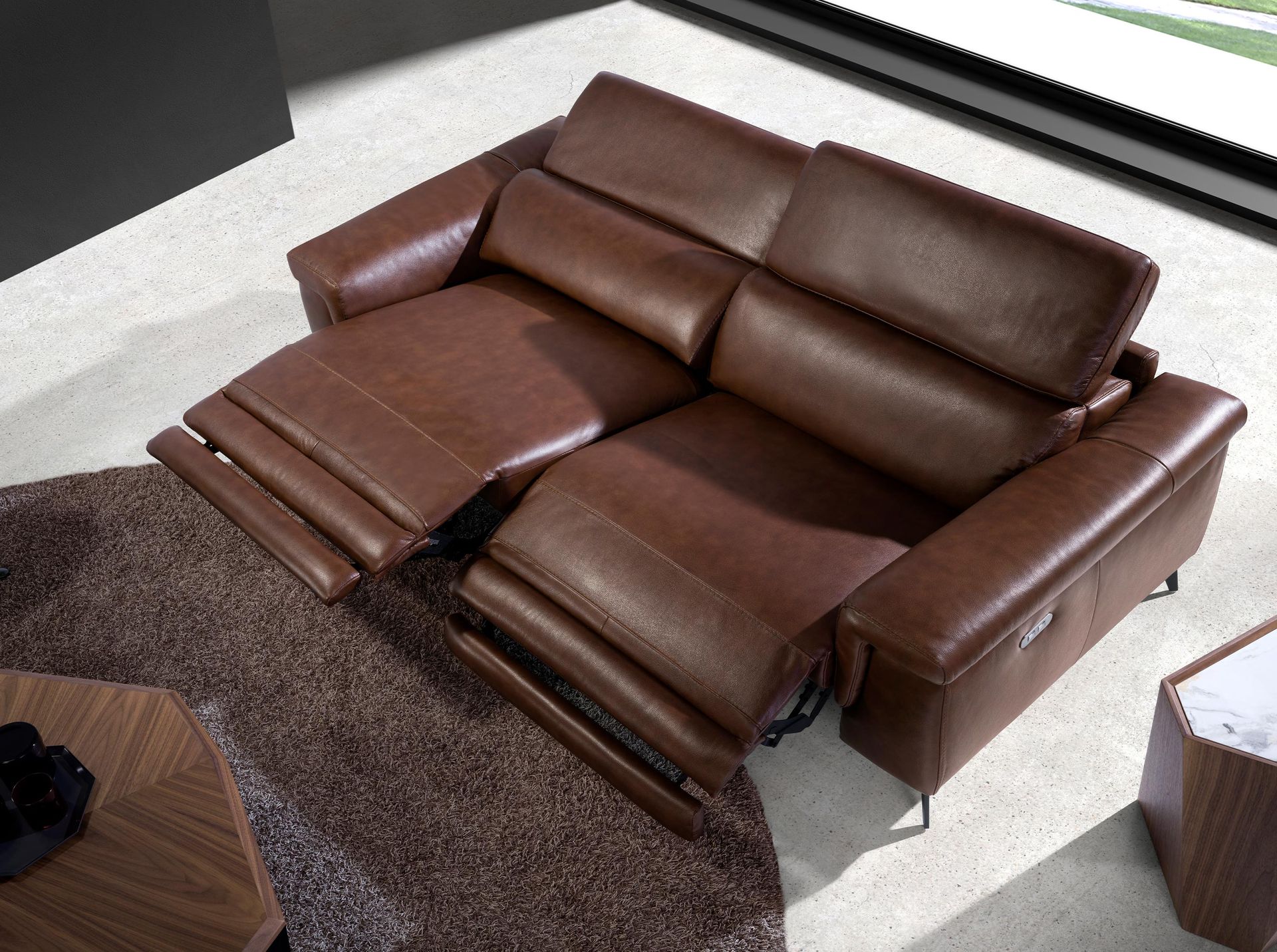 3 seater relaxation sofa in brown leather
