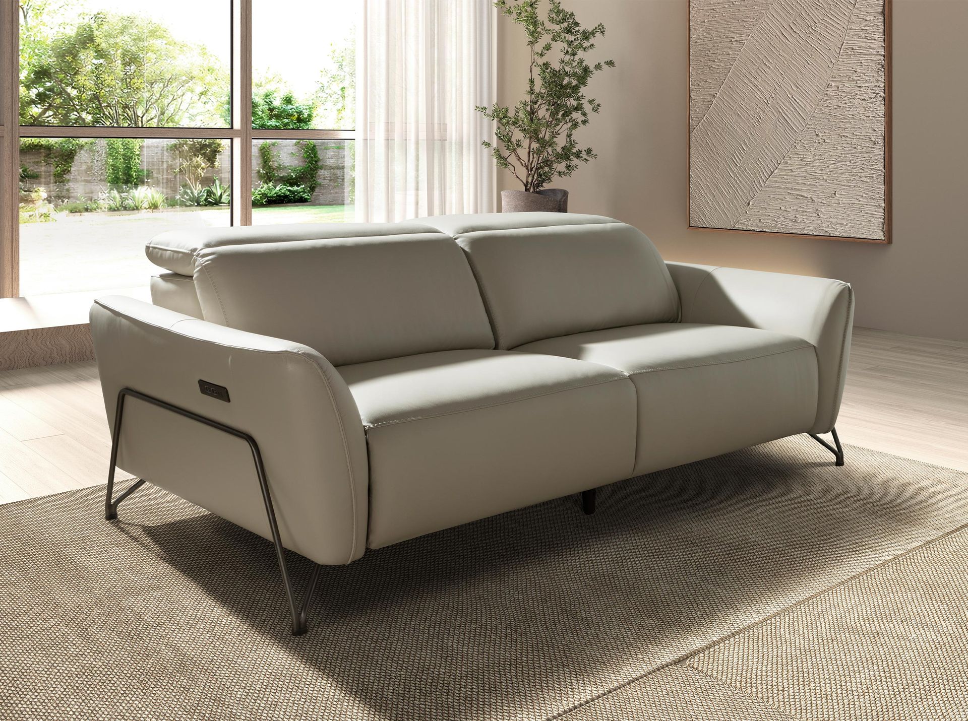 3 seater relaxation sofa in sand leather