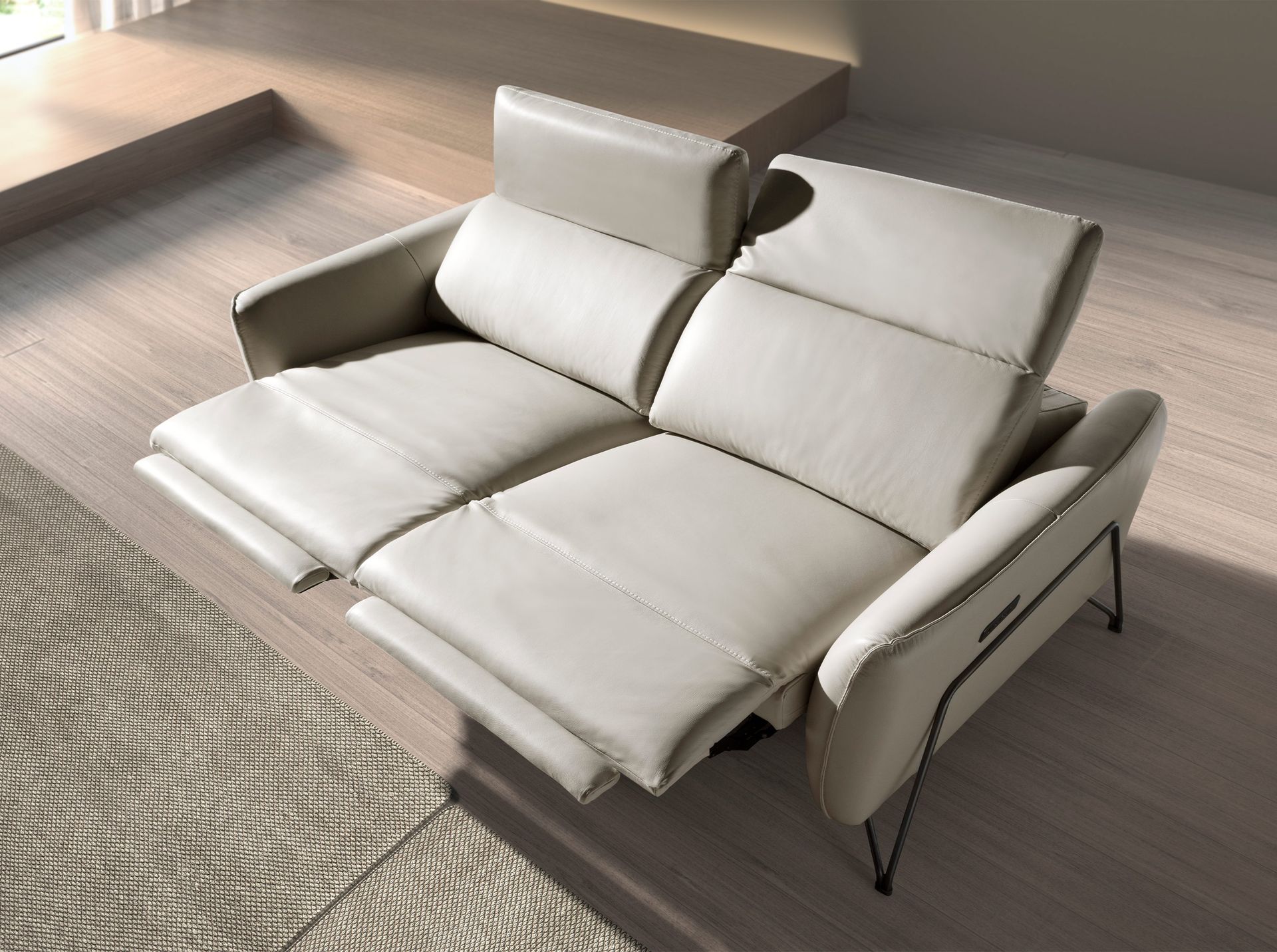 3 seater relaxation sofa in sand leather