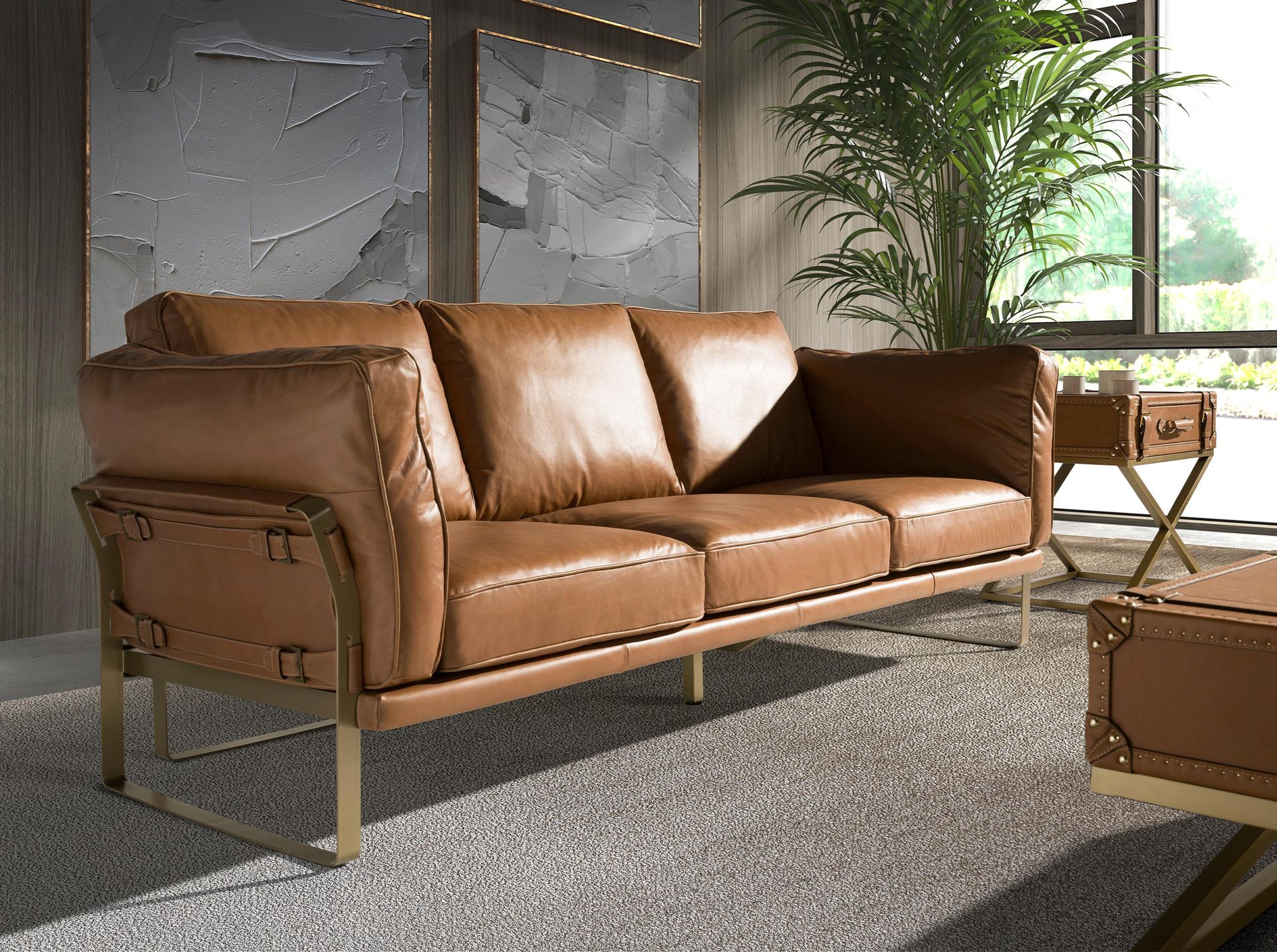 3 seater sofa in camel leather