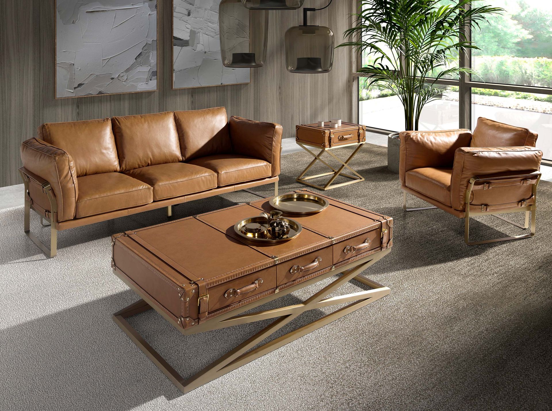 3 seater sofa in camel leather