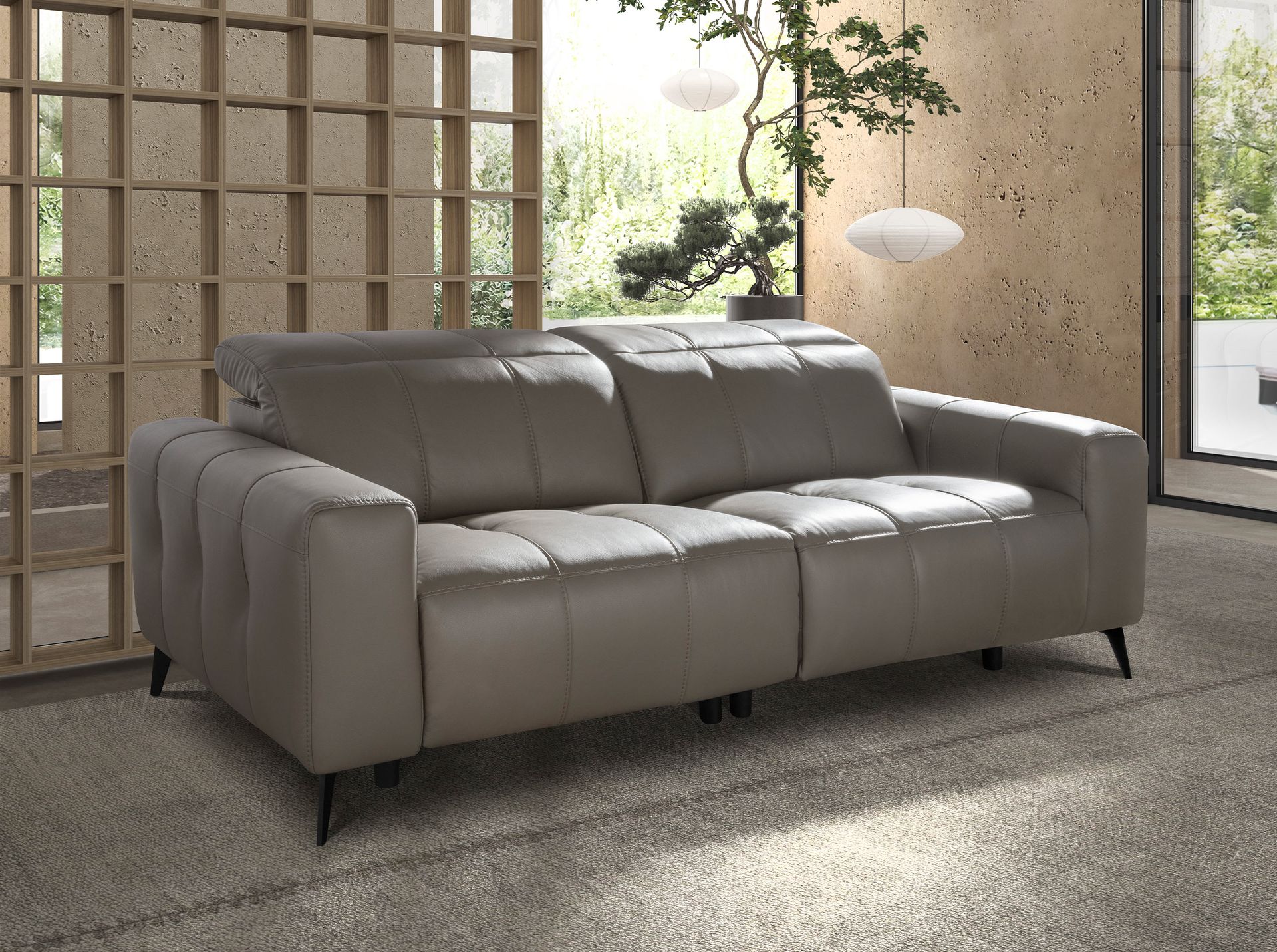 3-seat relaxation sofa in grey leather
