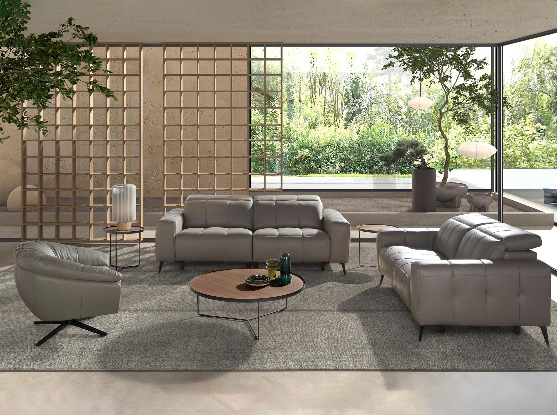 3-seat relaxation sofa in grey leather
