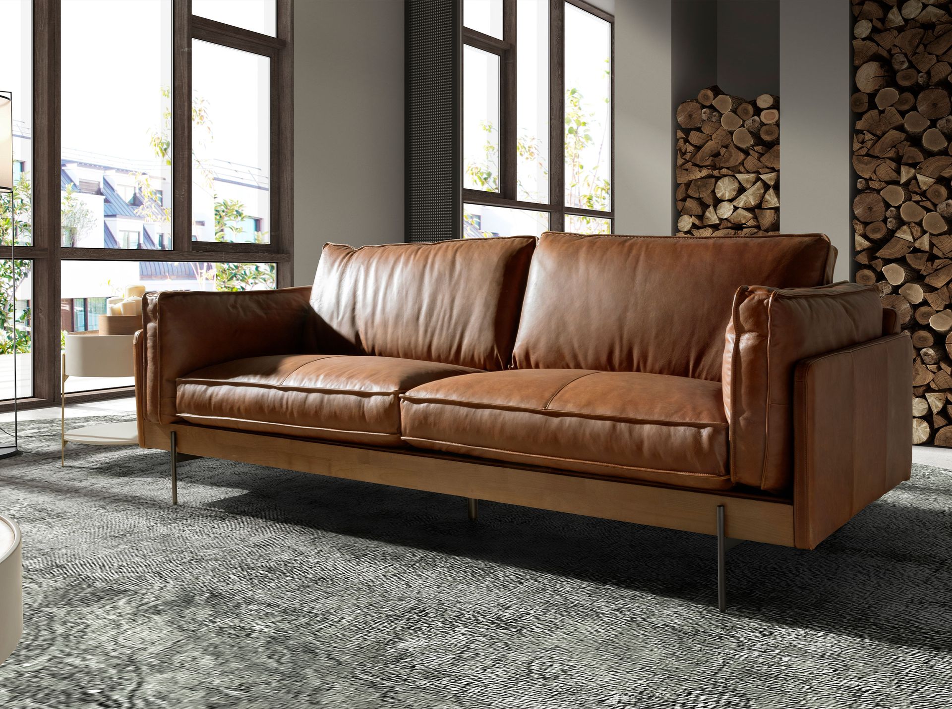 3-seat sofa in tobacco brown leather