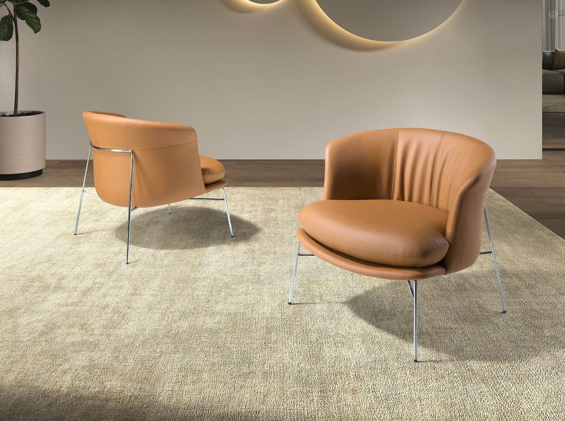 Armchair upholstered in brown leatherette