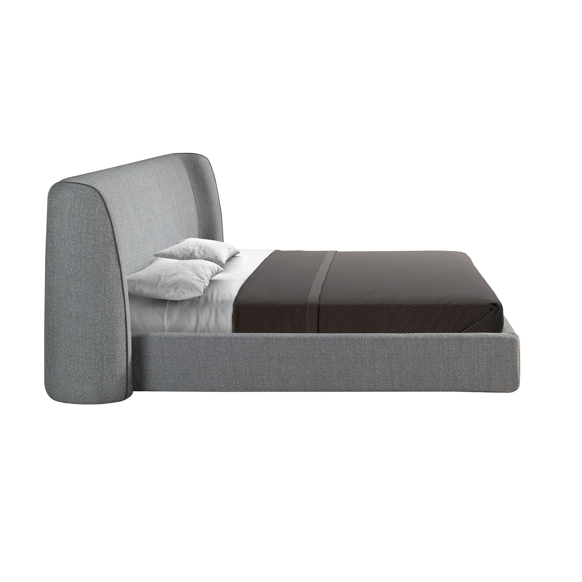 Bed in dark grey fabric