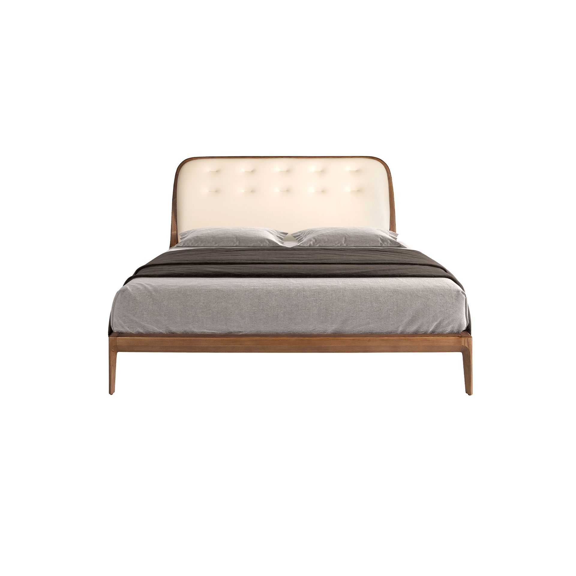 Bed in sand-coloured leatherette