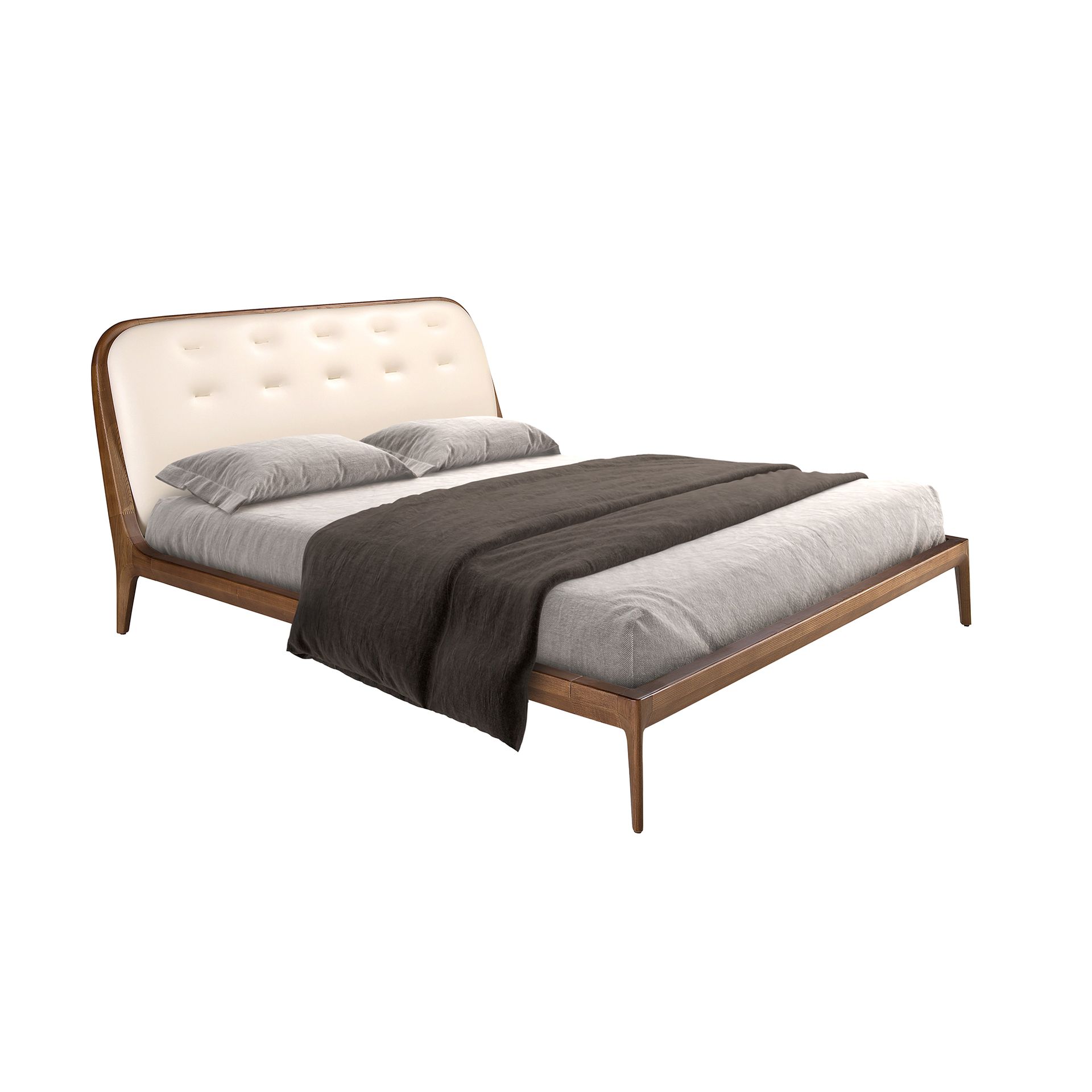 Bed in sand-coloured leatherette