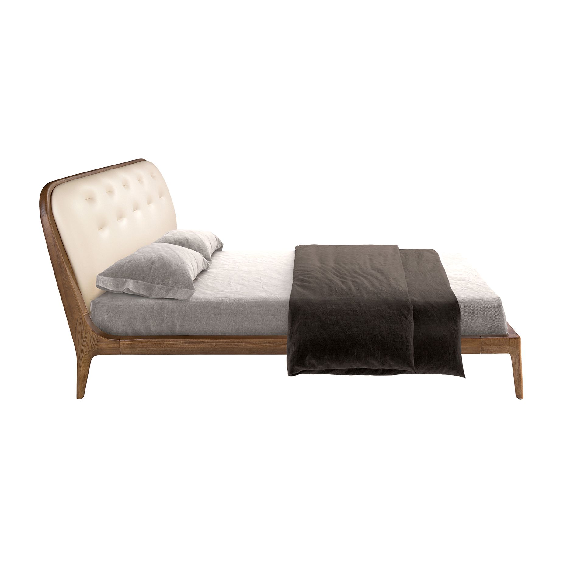 Bed in sand-coloured leatherette