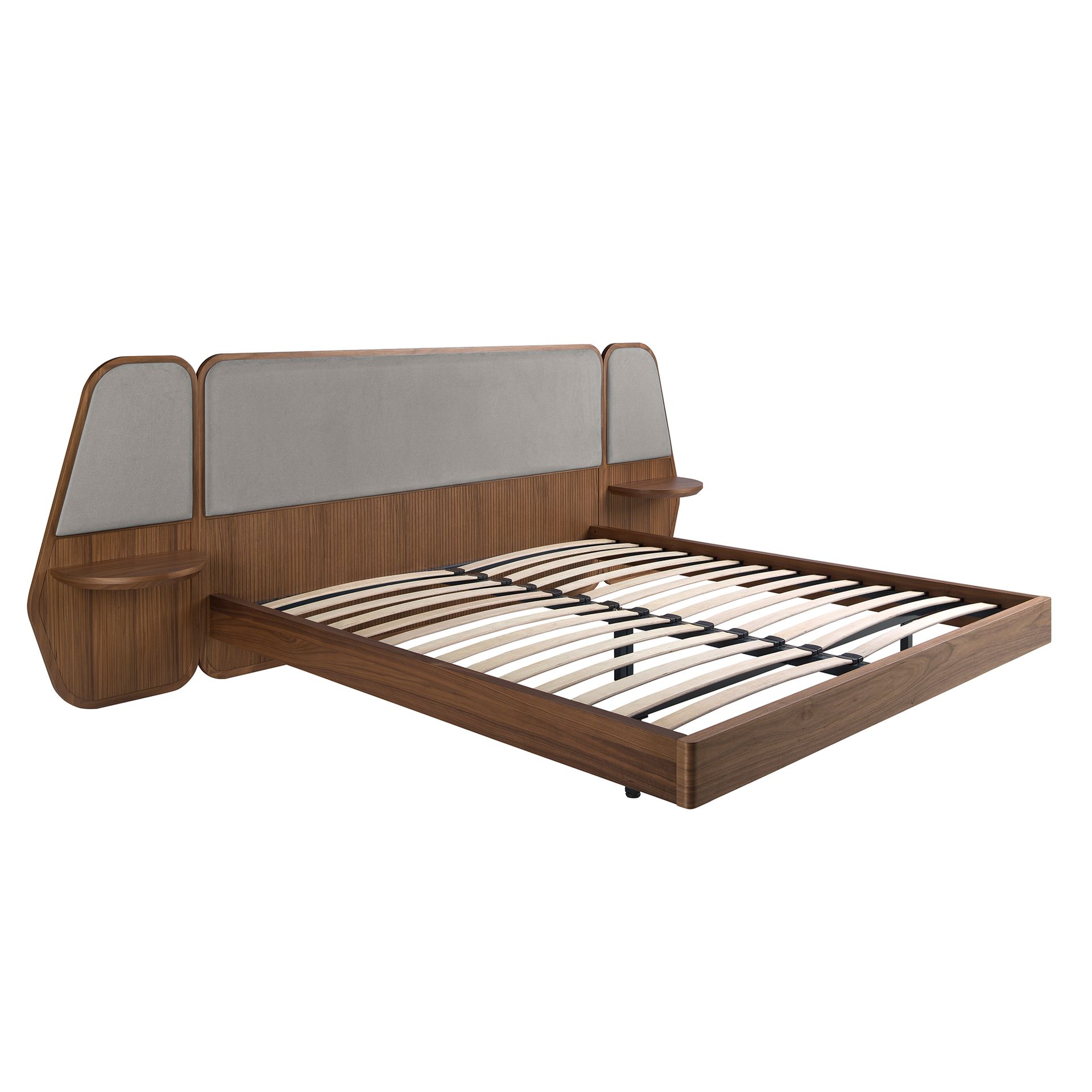 Bed walnut and grey fabric