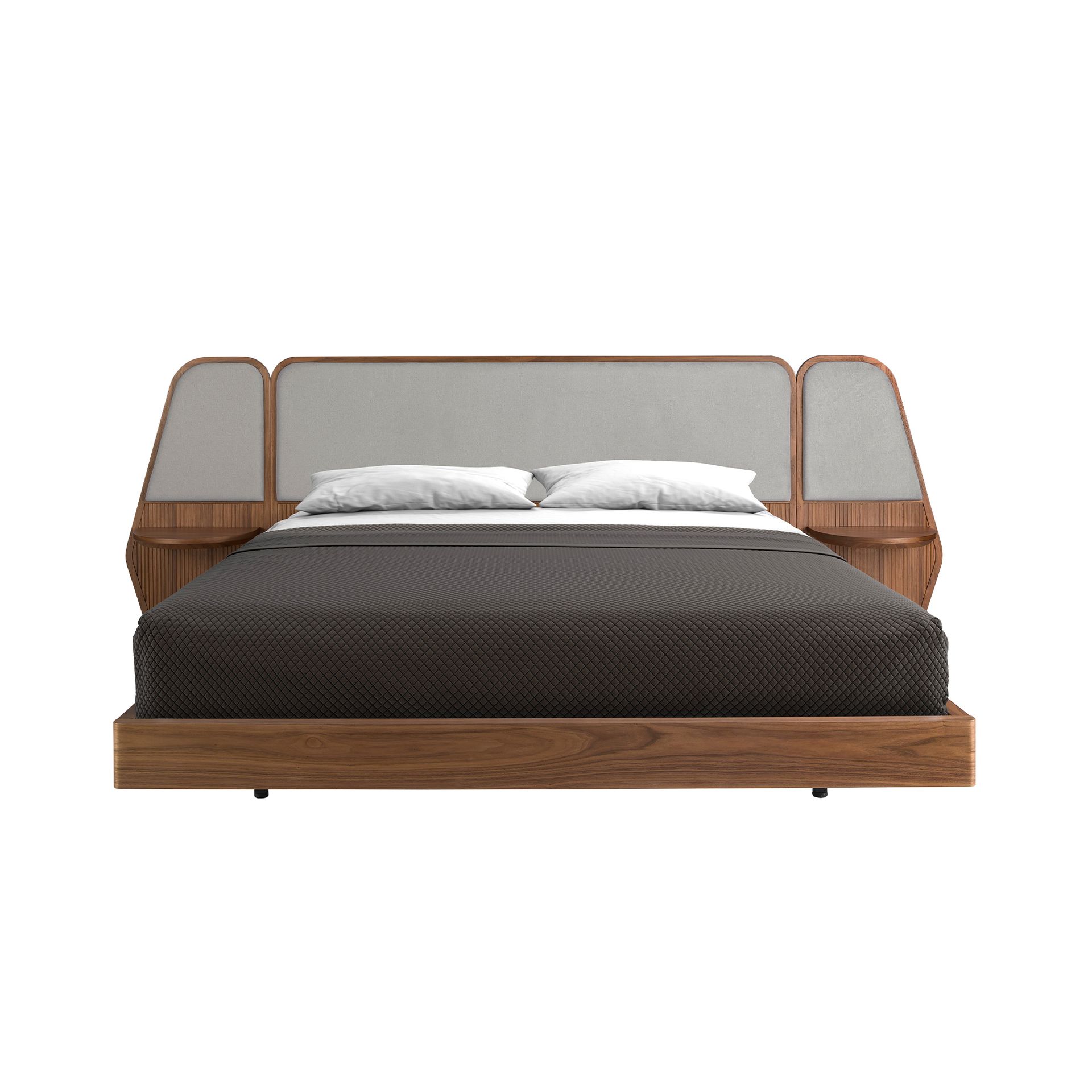 Bed walnut and grey fabric