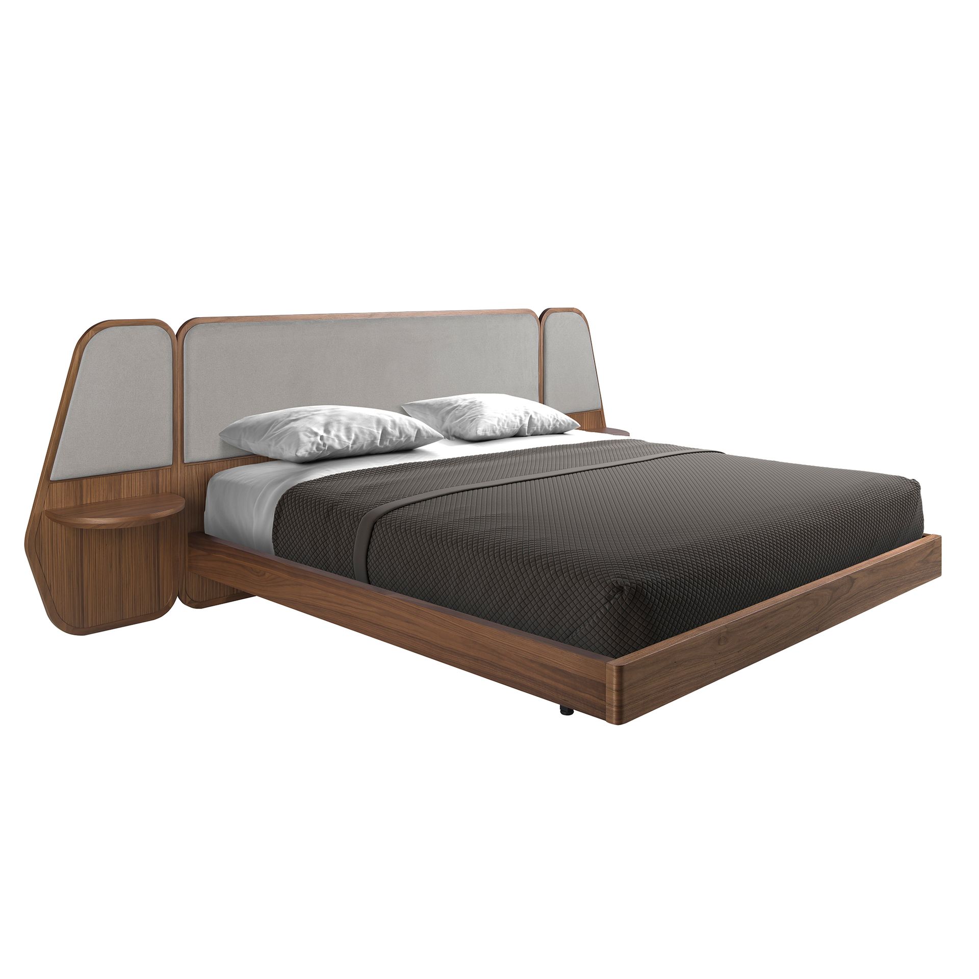 Bed walnut and grey fabric