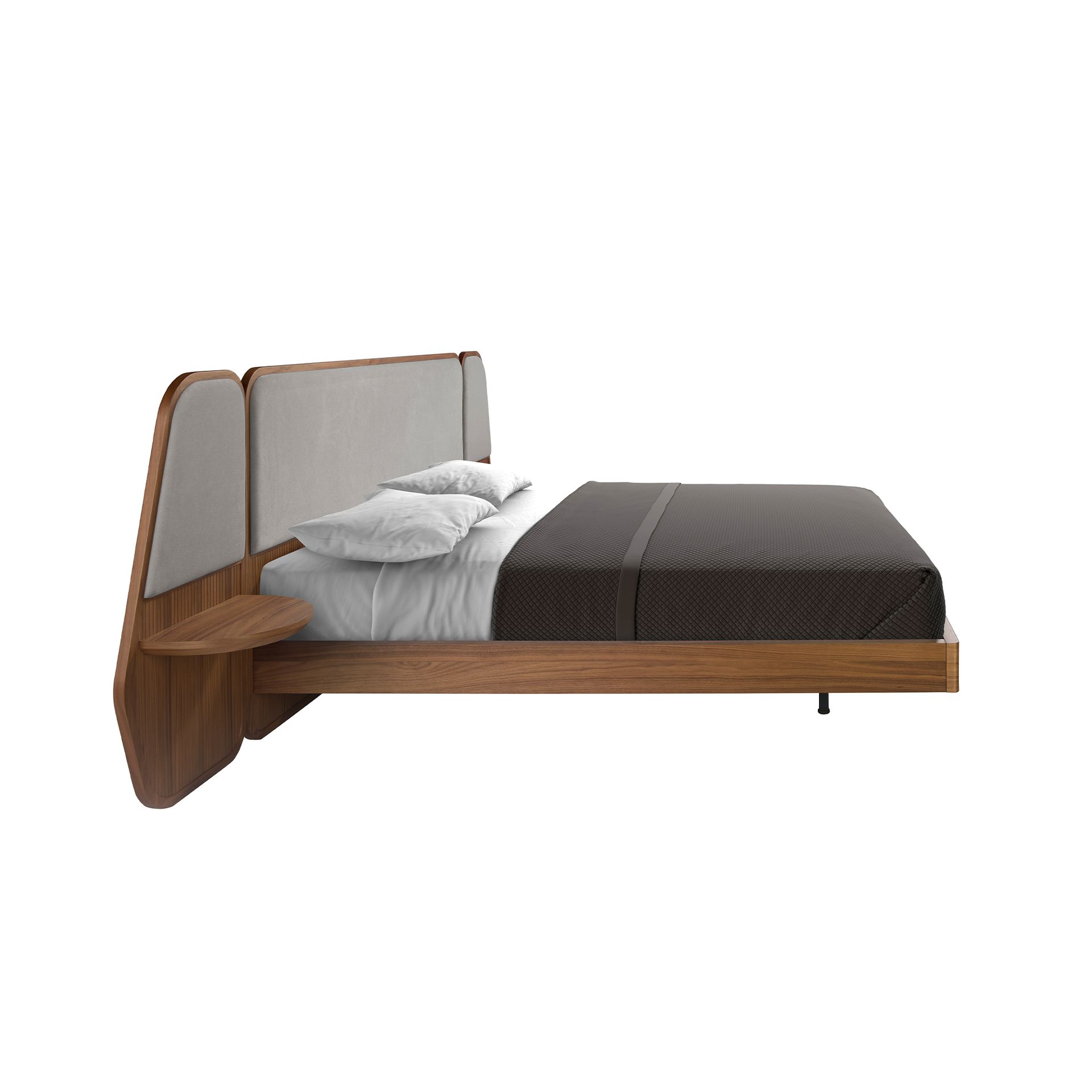 Bed walnut and grey fabric