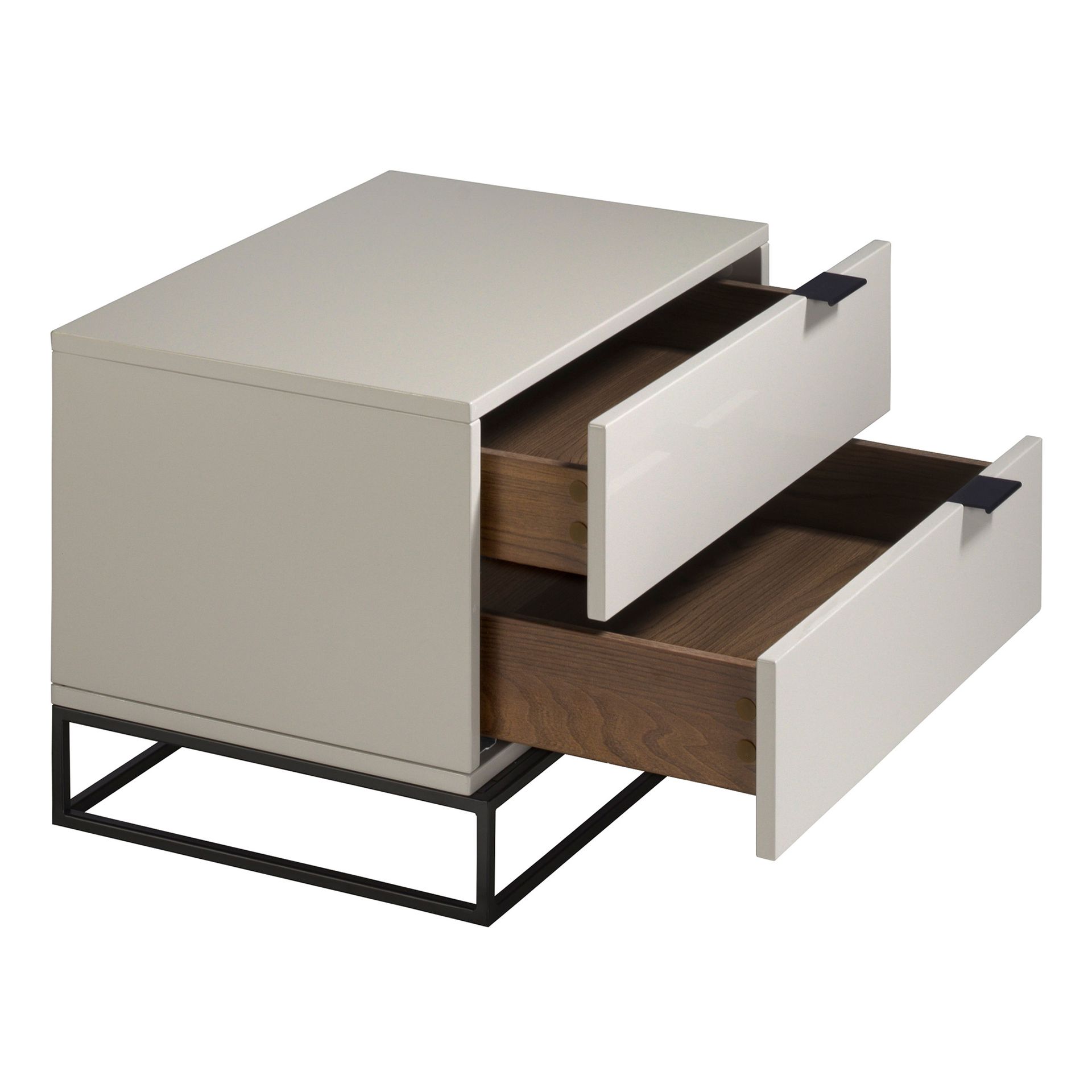 Bedside table in grey wood and black steel