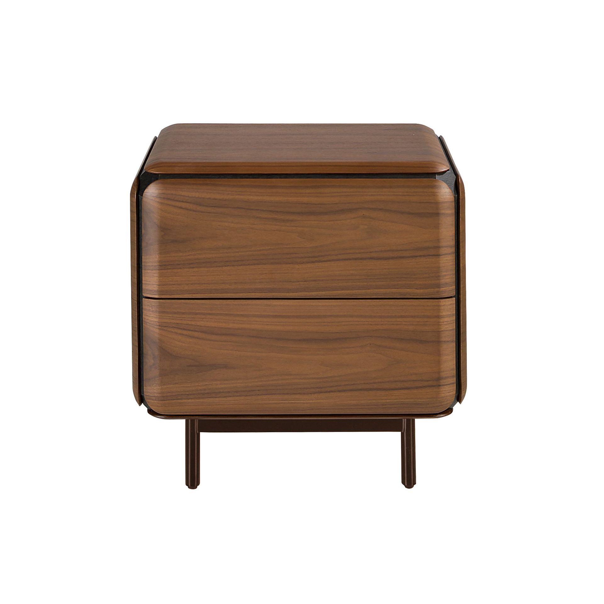 Bedside table in walnut, wenge and brown metal steel