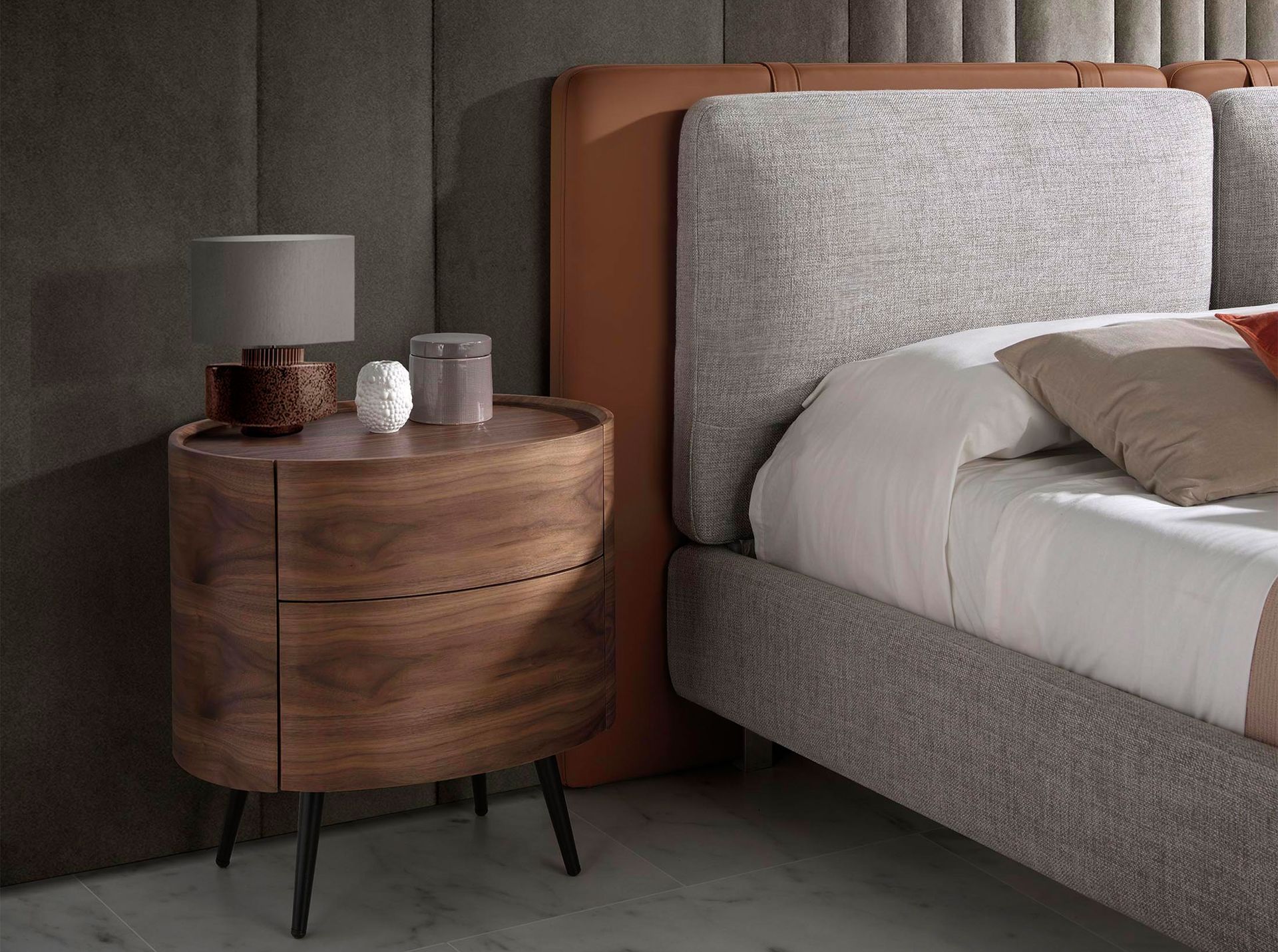 Bedside table walnut and black steel