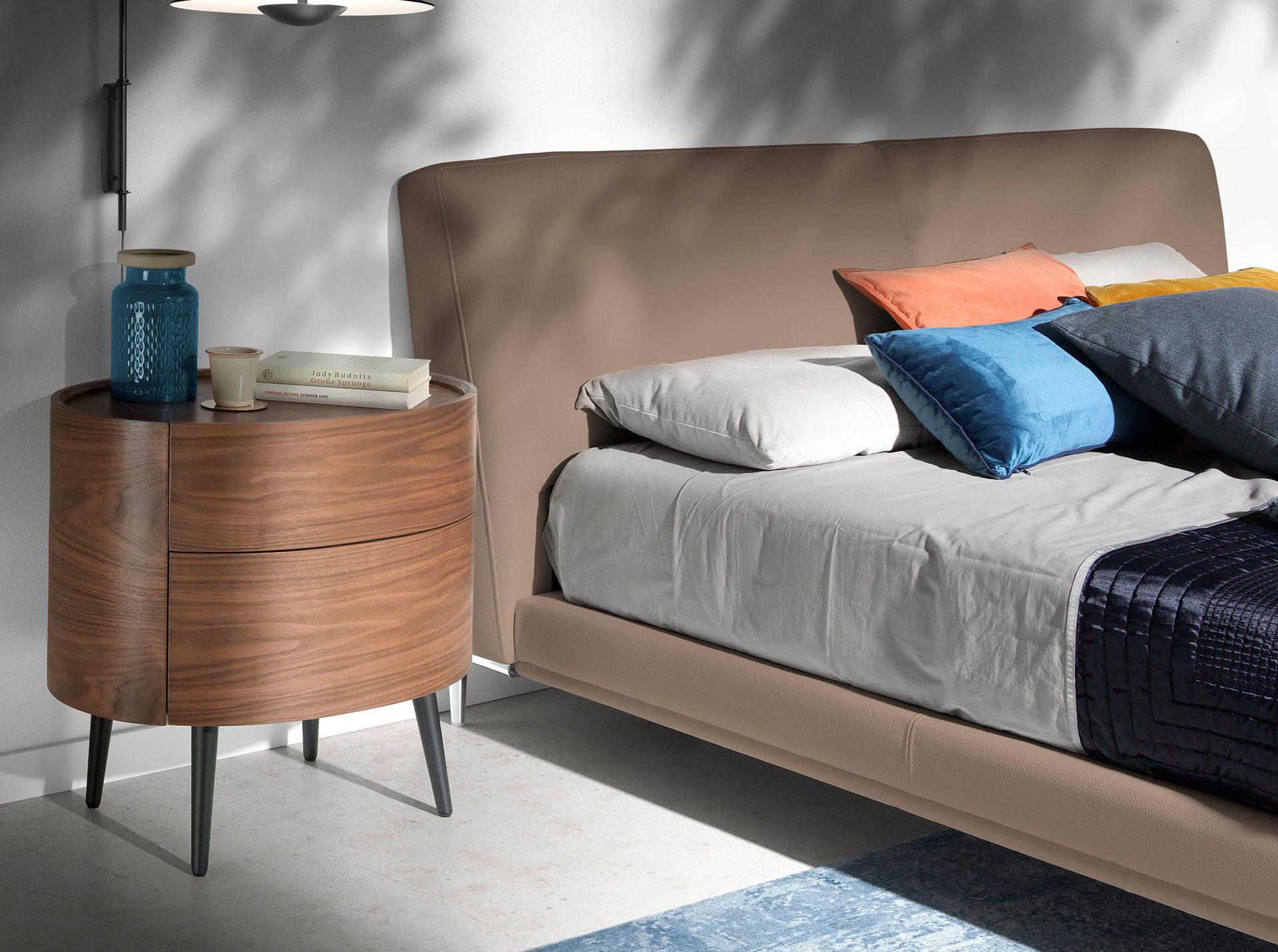 Bedside table walnut and black steel