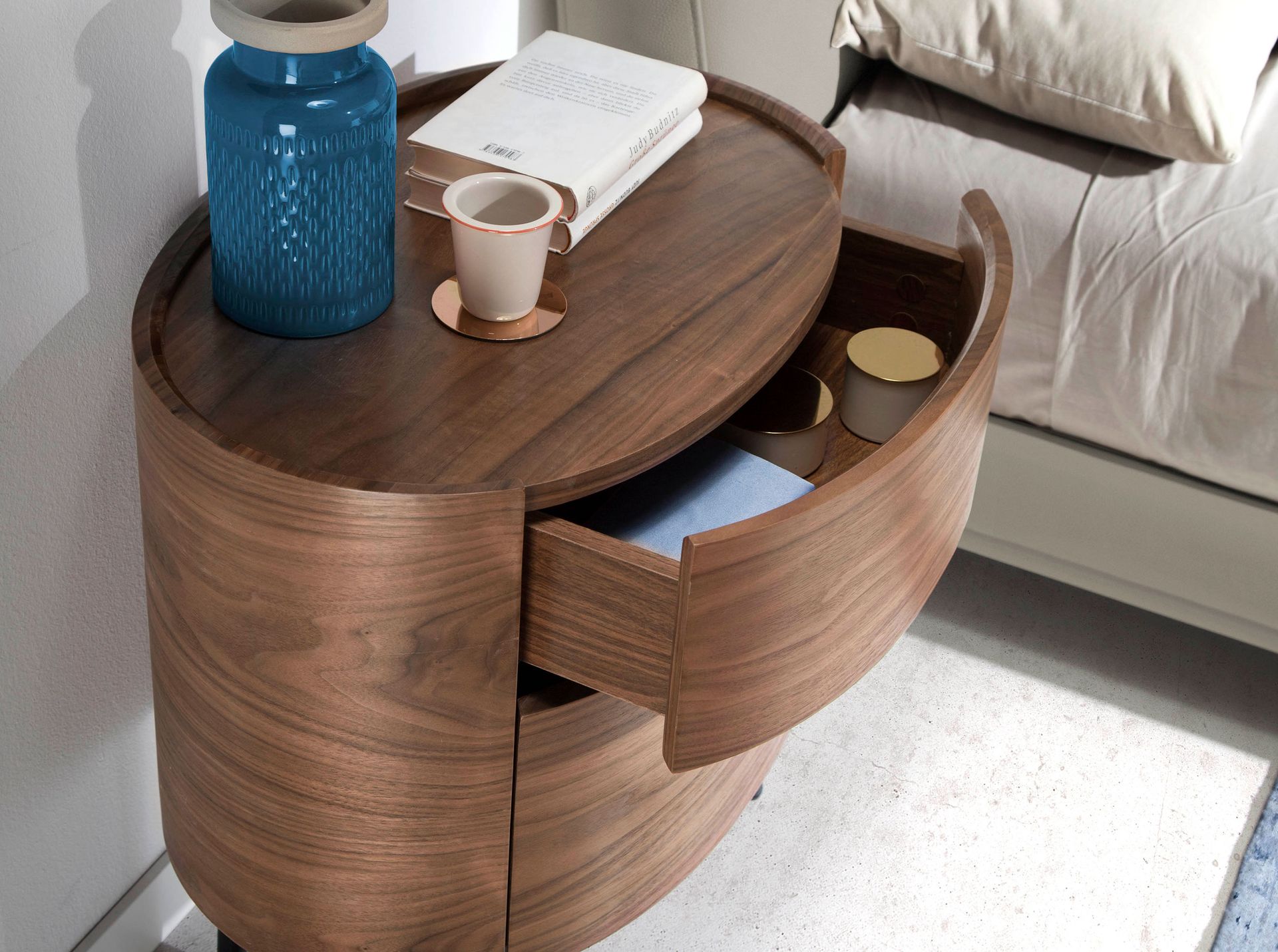 Bedside table walnut and black steel