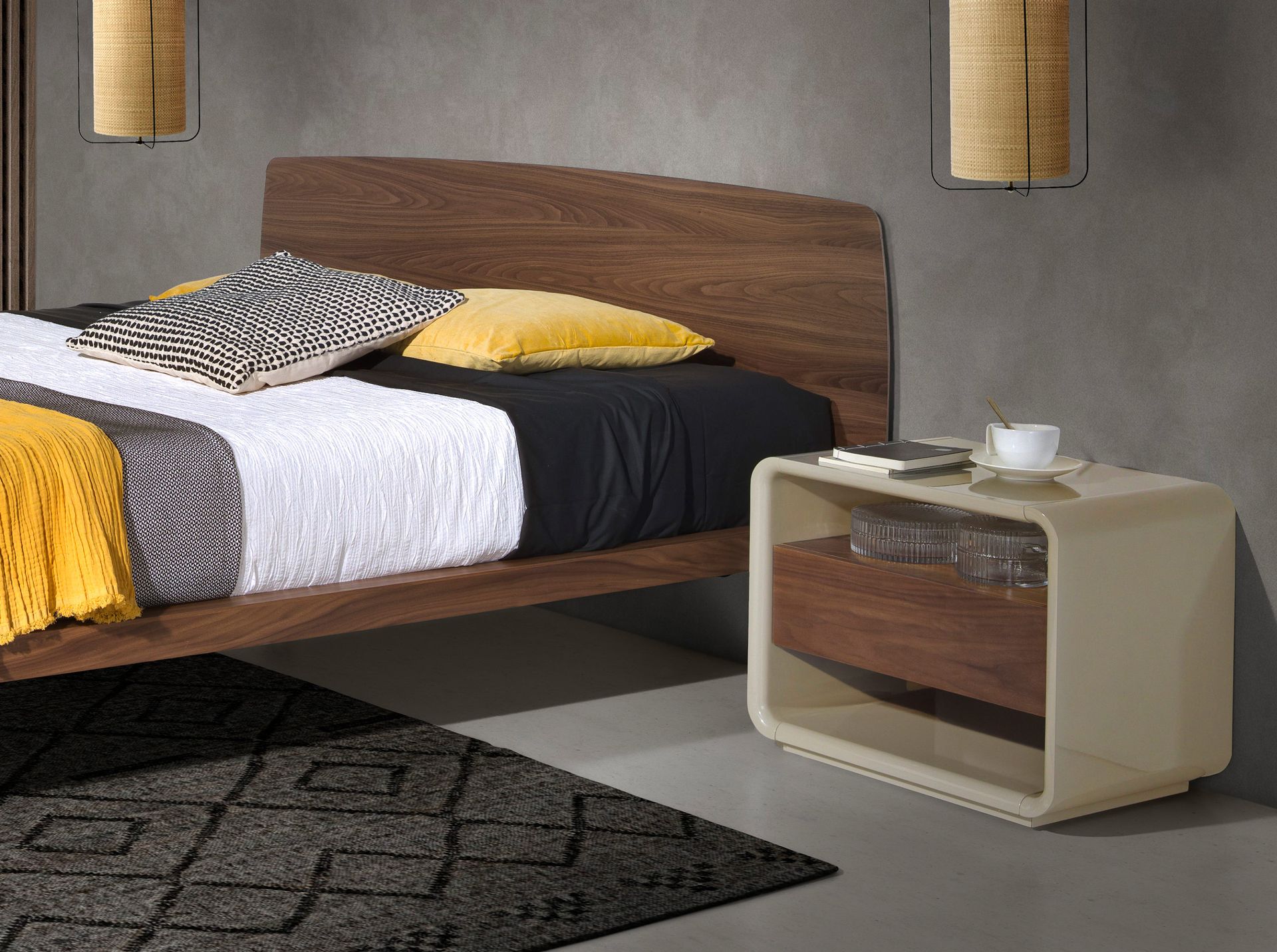 Bedside table walnut and grey wood