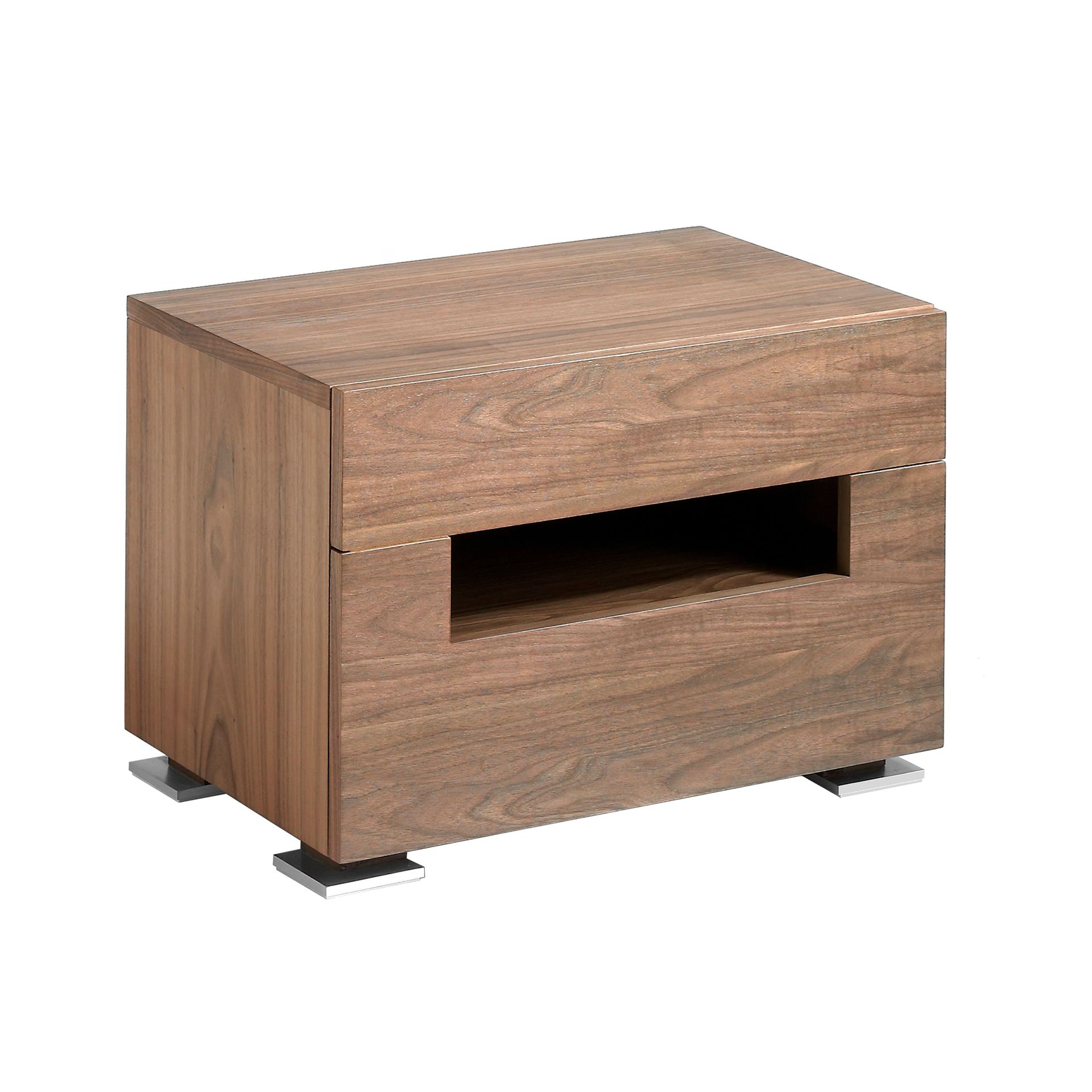 Bedside table walnut and polished steel with interior lighting