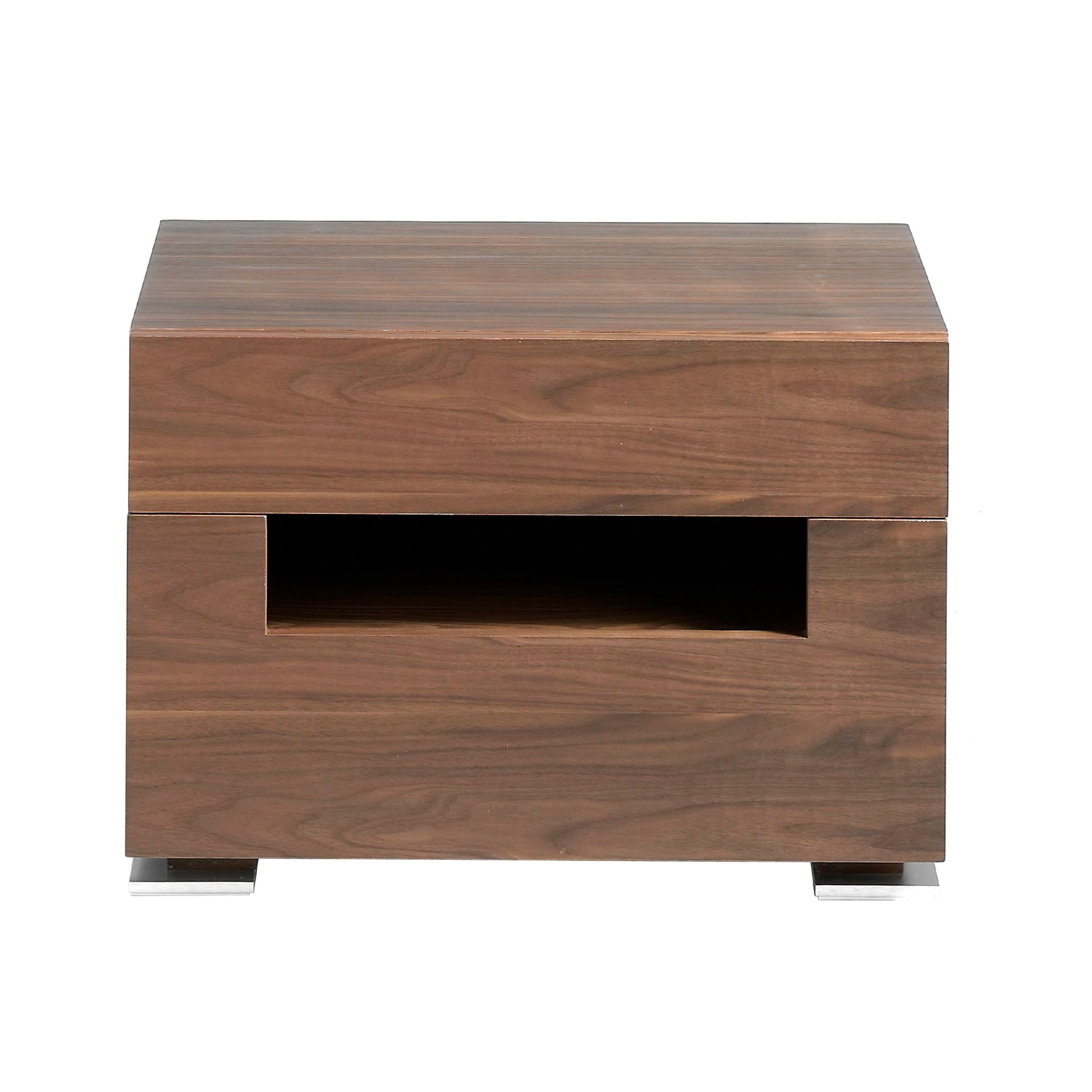 Bedside table walnut and polished steel with interior lighting